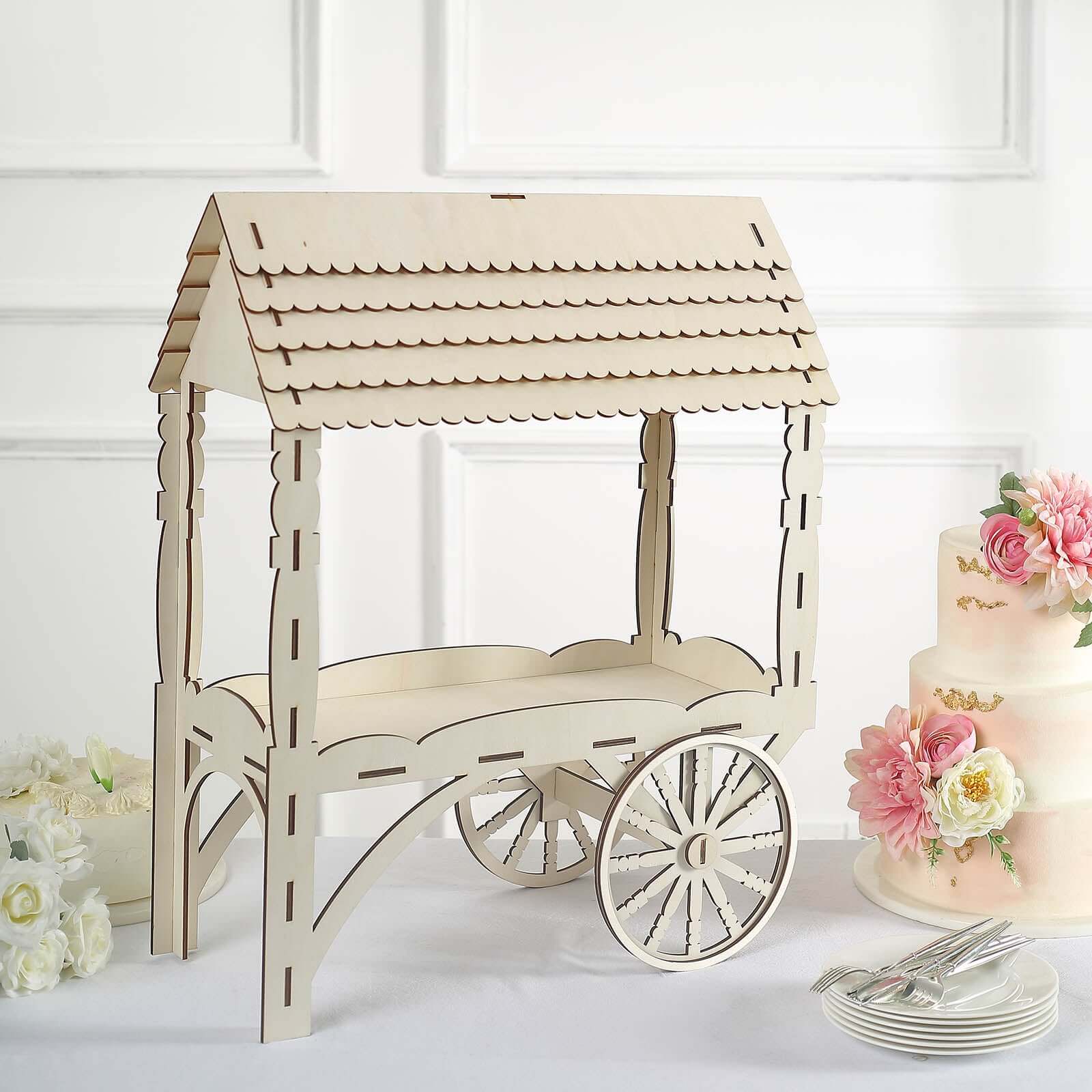 Mini Wooden Dessert Display Candy Cart Sweet Stall Design Natural - Tabletop Cupcake Stand 25