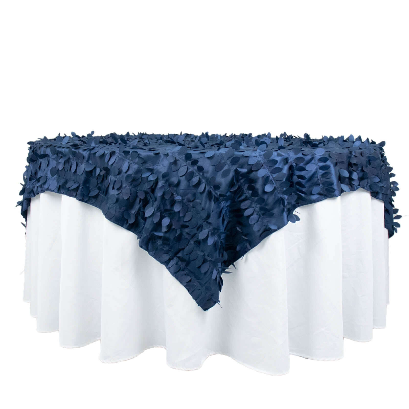 Taffeta 72x72 Table Overlay Square Tablecloth Navy Blue - 3D Leaf Petal Table Cover