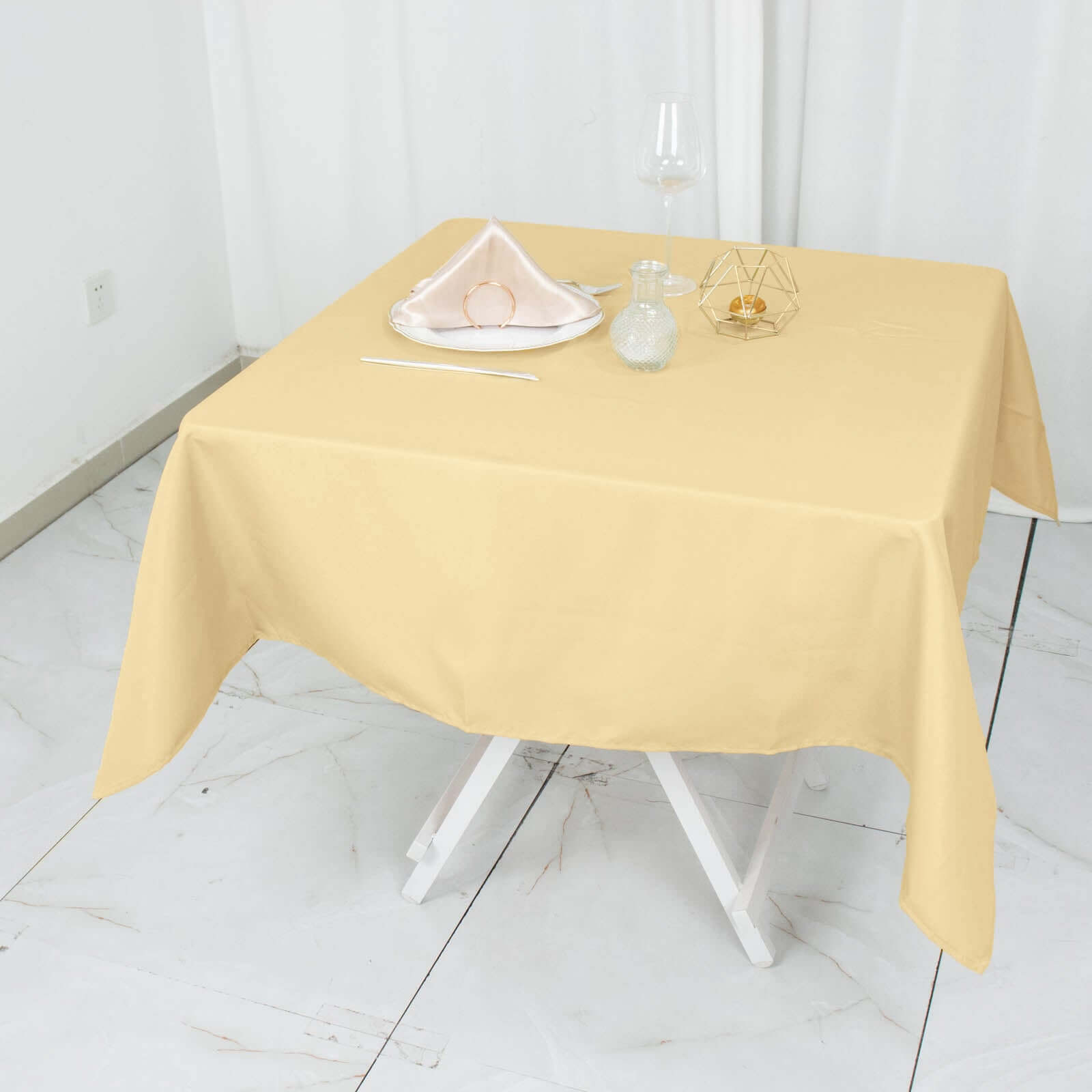 Premium Polyester 54x54 Square Tablecloth Champagne - 220GSM Stain and Wrinkle-Resistant Table Cover