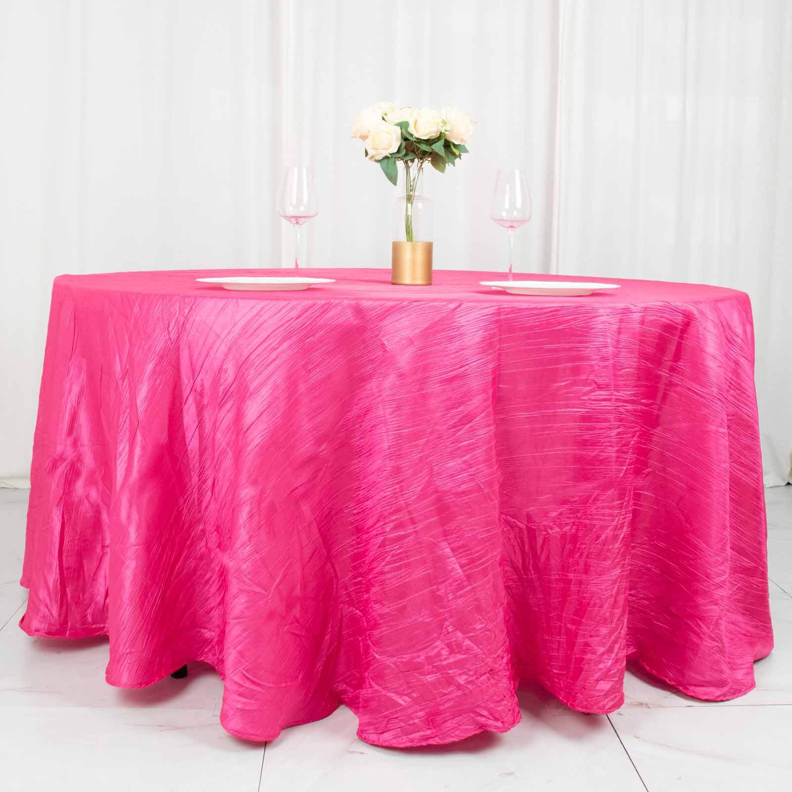 Taffeta 120 Round Tablecloth Fuchsia - Seamless Accordion Crinkle Table Cover