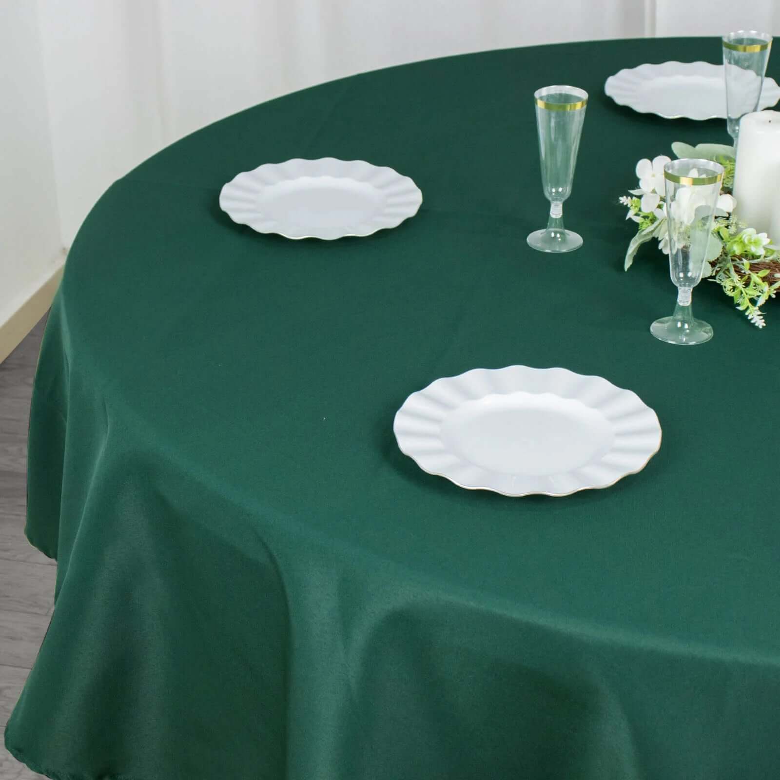 Premium Polyester 90 Round Tablecloth Hunter Emerald Green - Stain and Wrinkle-Resistant Design with 220GSM Thickness Table Cover