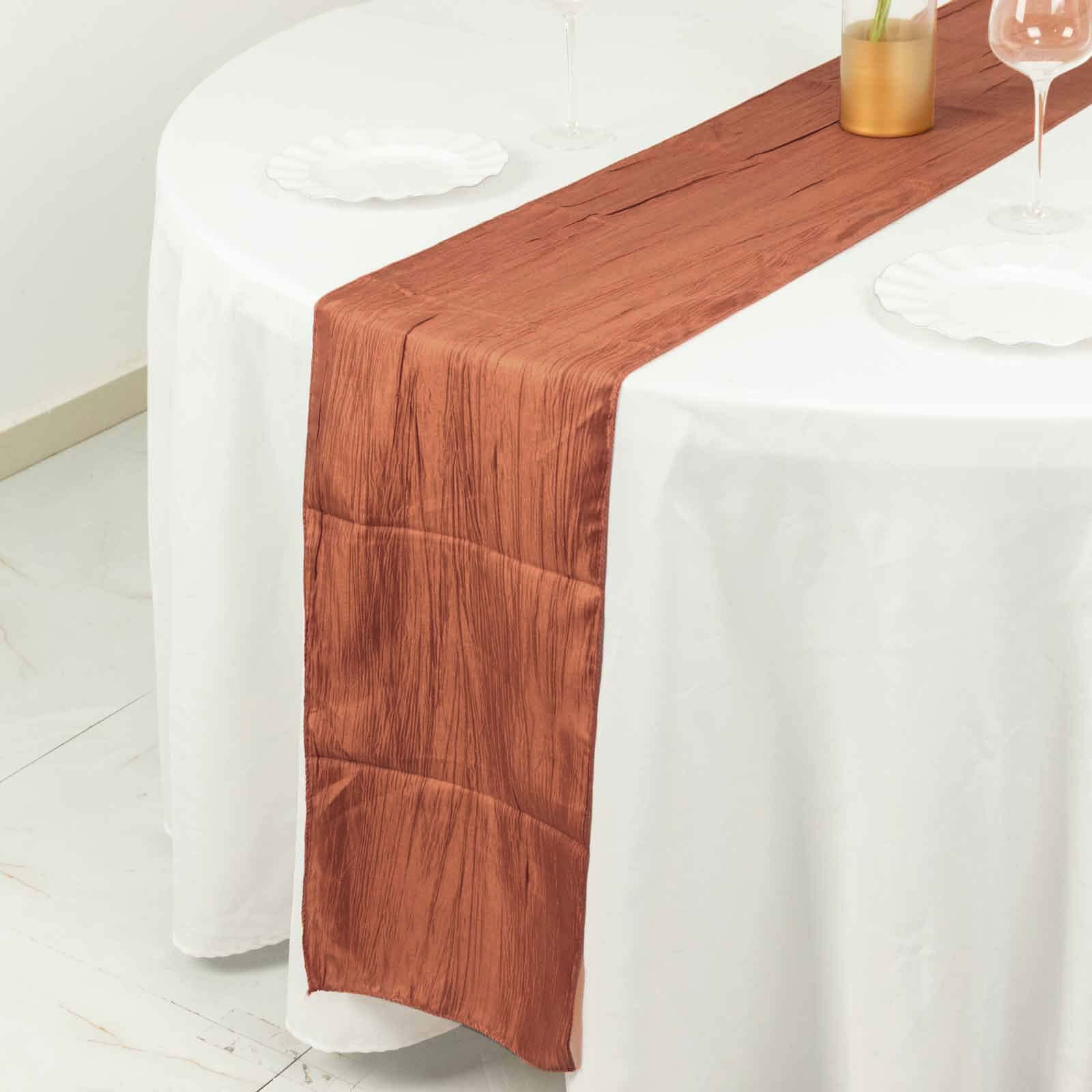 Taffeta 12x108 Table Runner Terracotta (Rust) - Accordion Crinkle Design