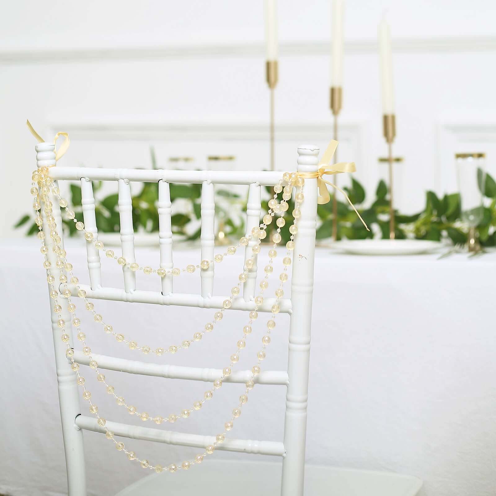 Faux Pearl Beaded 16 Chair Back Garland Sash Amber Gatsby-Inspired Style - Pre-Tied Chic Wedding Decor for Chiavari Chairs