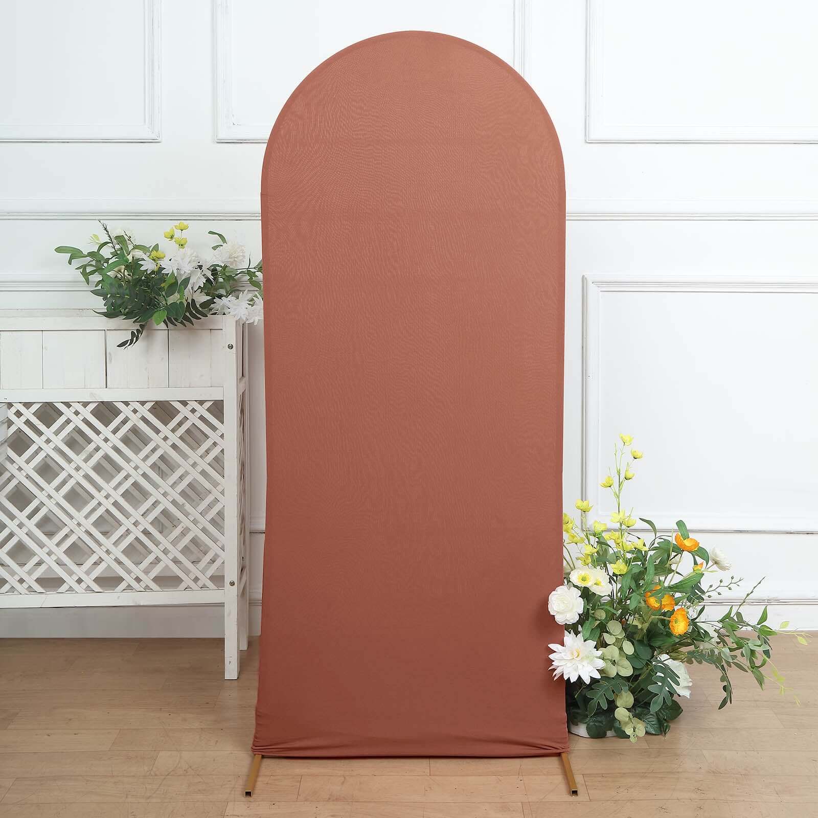 5ft Matte Terracotta (Rust) Spandex Fitted Chiara Backdrop Stand Cover For Round Top Wedding Arch