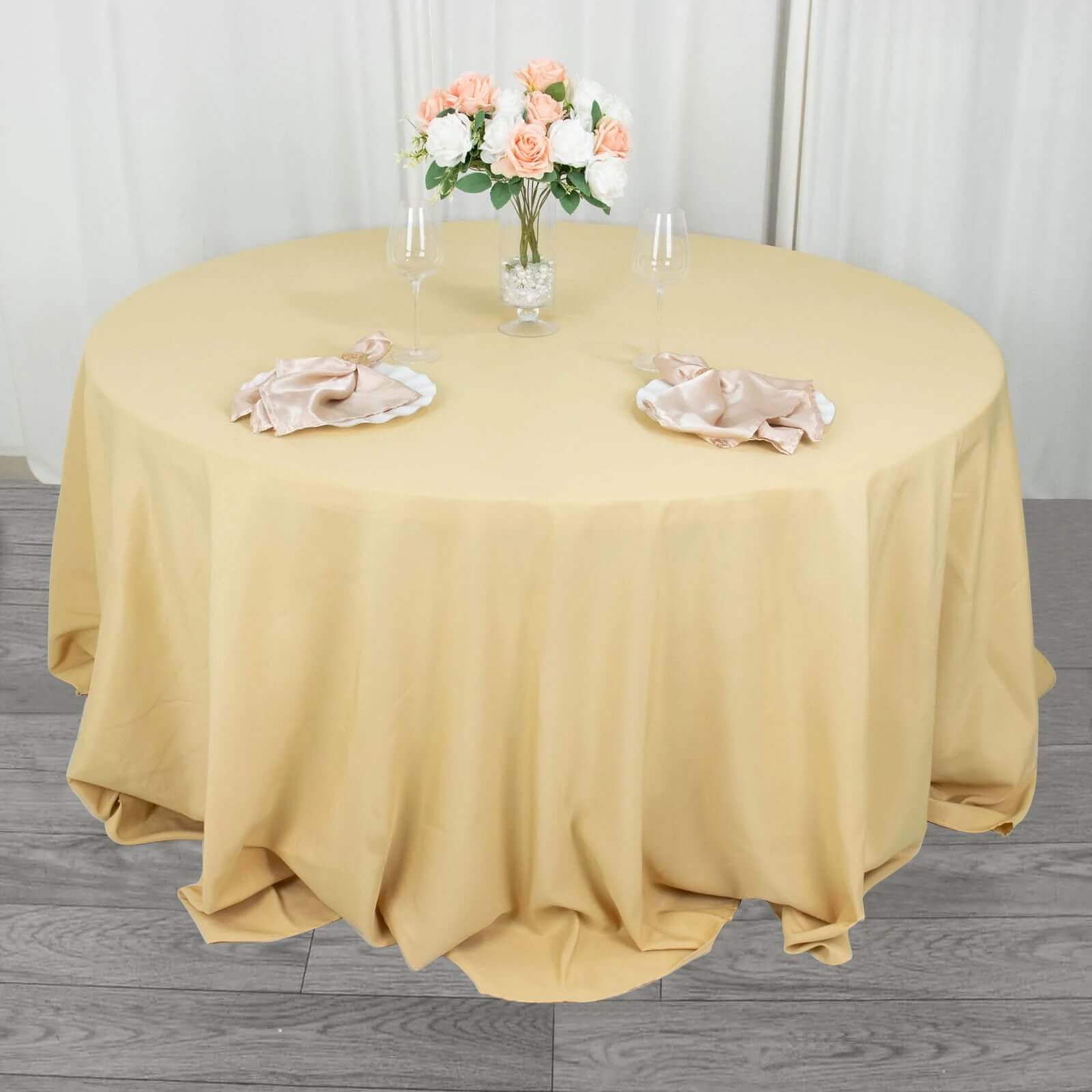 Premium Polyester 132 Round Tablecloth Champagne - Seamless 220GSM Wrinkle-Resistant Table Cover