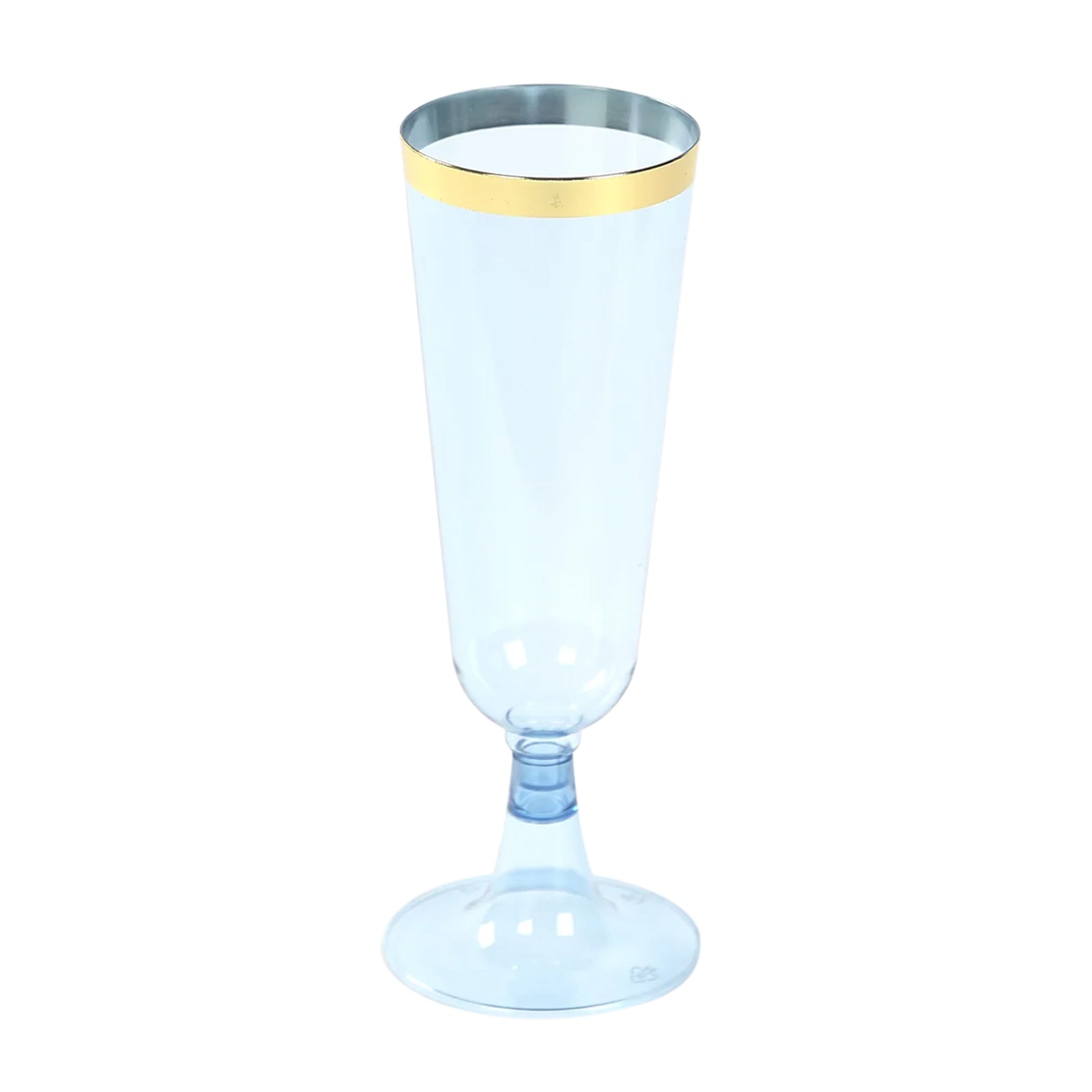 12-Pack Plastic Champagne Flutes Transparent Dusty Blue with Gold Rim - Stylish Disposable Cocktail Glasses for Parties 5oz 6