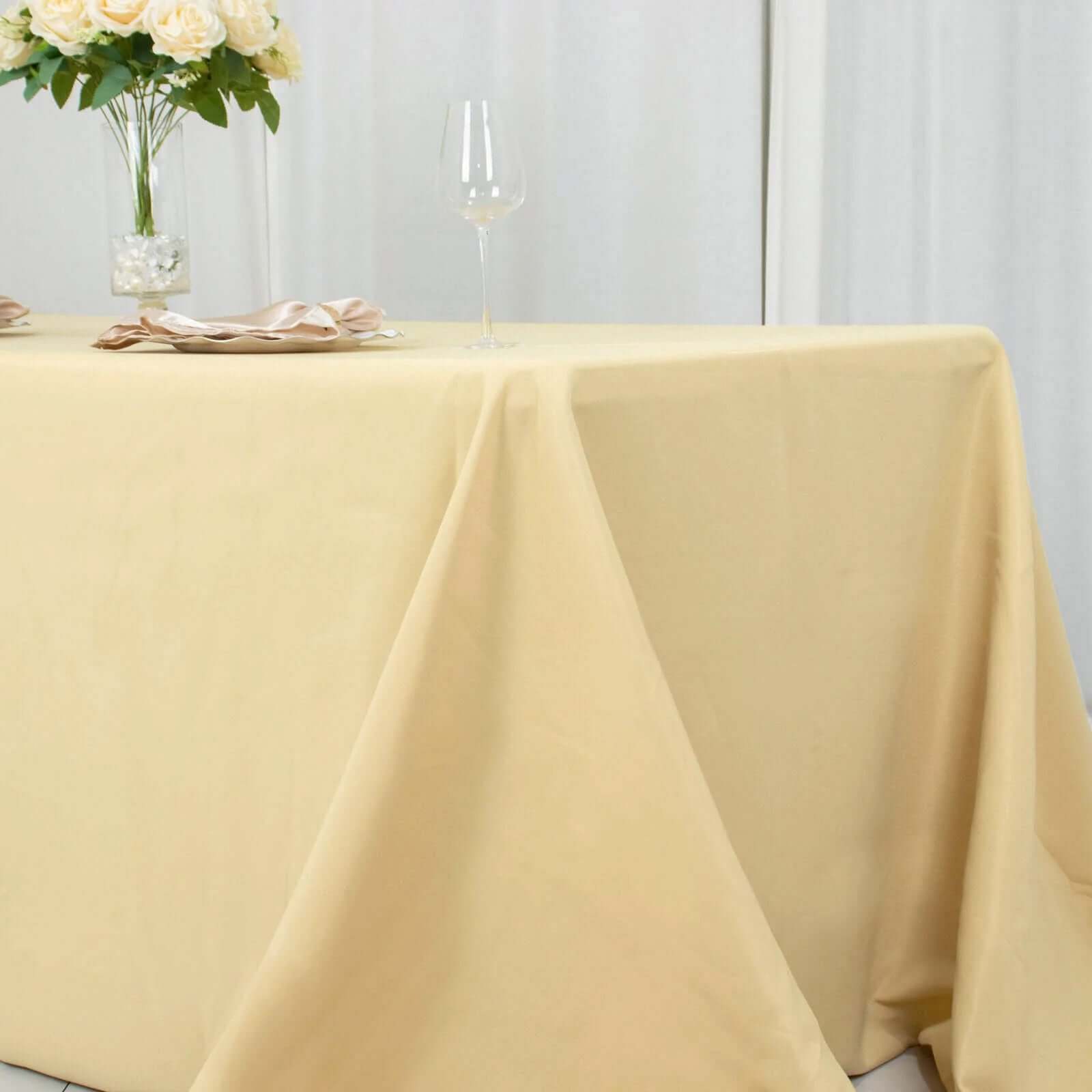 Premium Polyester 90x156 Rectangle Tablecloth Champagne - Seamless 220GSM Stain-Resistant Table Cover
