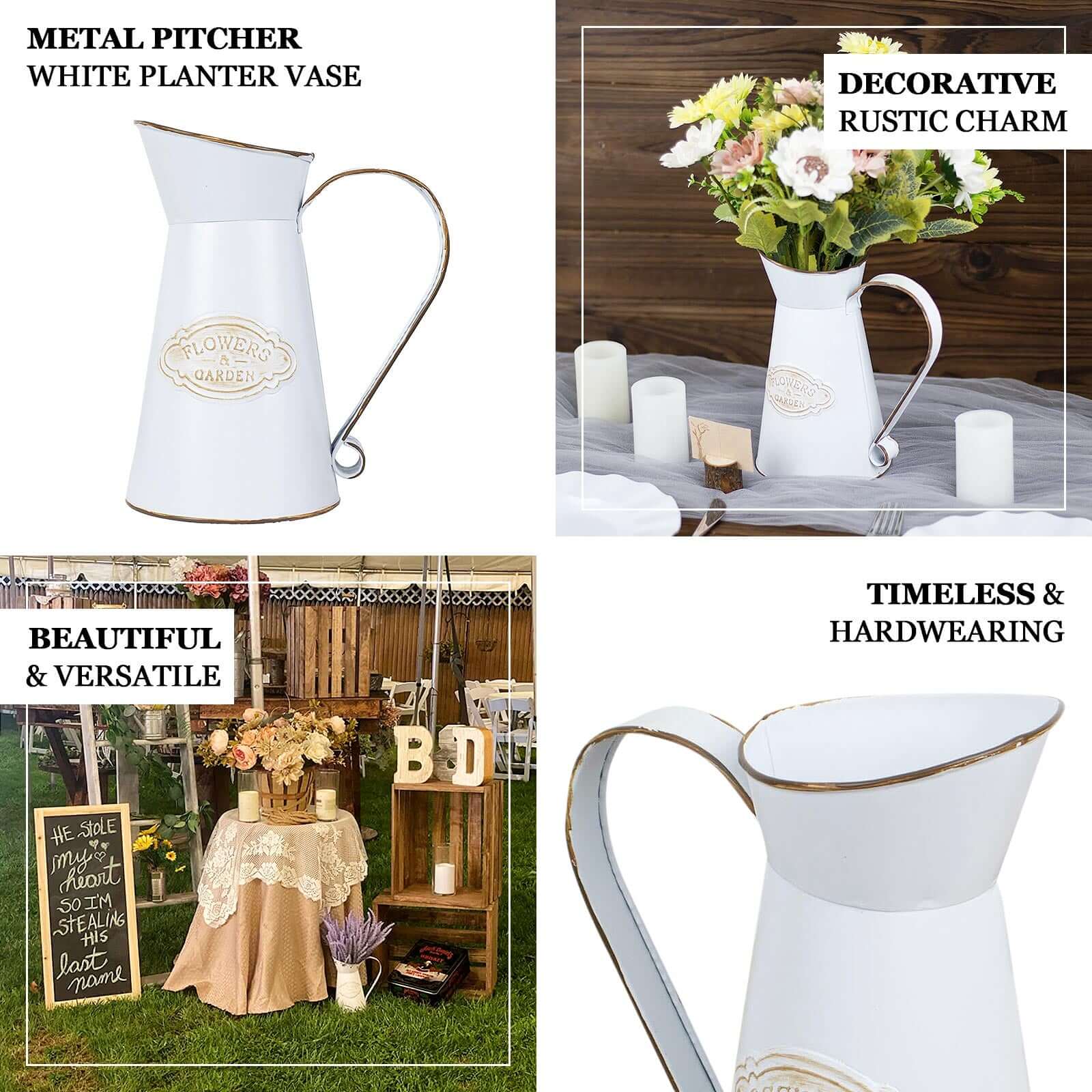 Metal Garden Water Pitcher Rustic Milk Jug Design - Shabby Chic Decorative Flower Vase 9