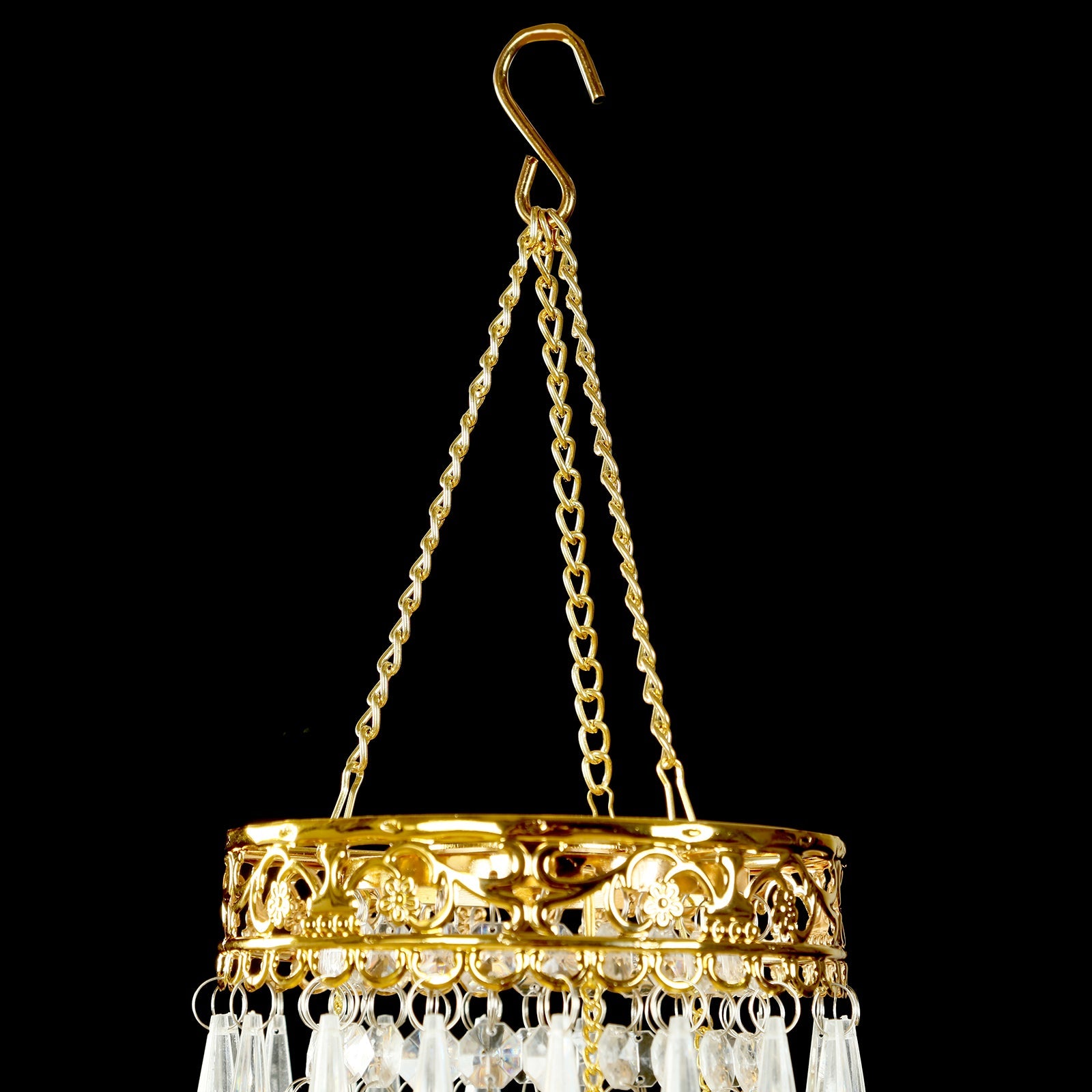 2ft Empire Style Beaded Crystal Chandelier with Gold Ornate Metal Frame, Adjustable Hanging Farmhouse Pendant Ceiling Lighting