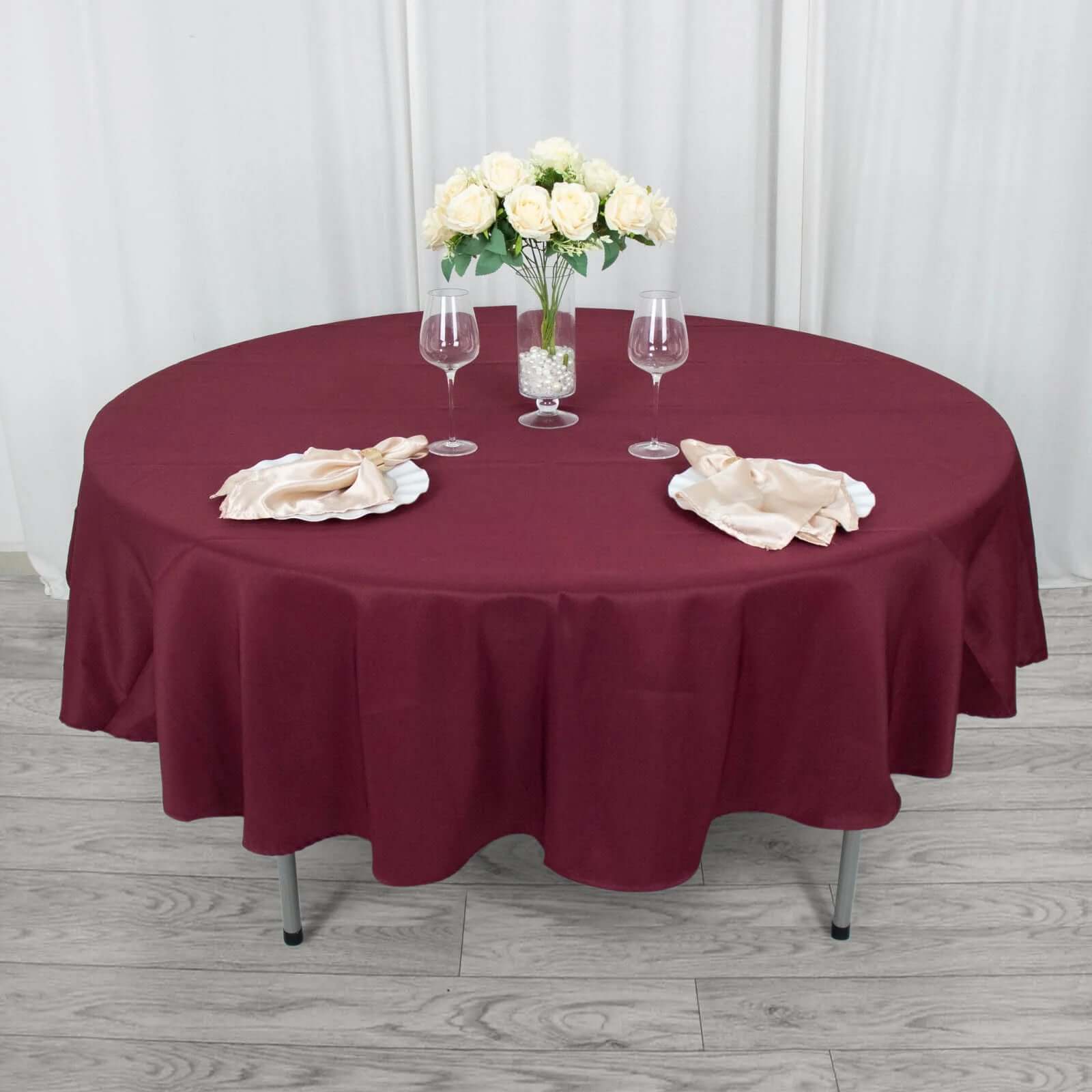 Premium Polyester 90 Round Tablecloth Burgundy - Stain and Wrinkle-Resistant Design with 220GSM Thickness Table Cover