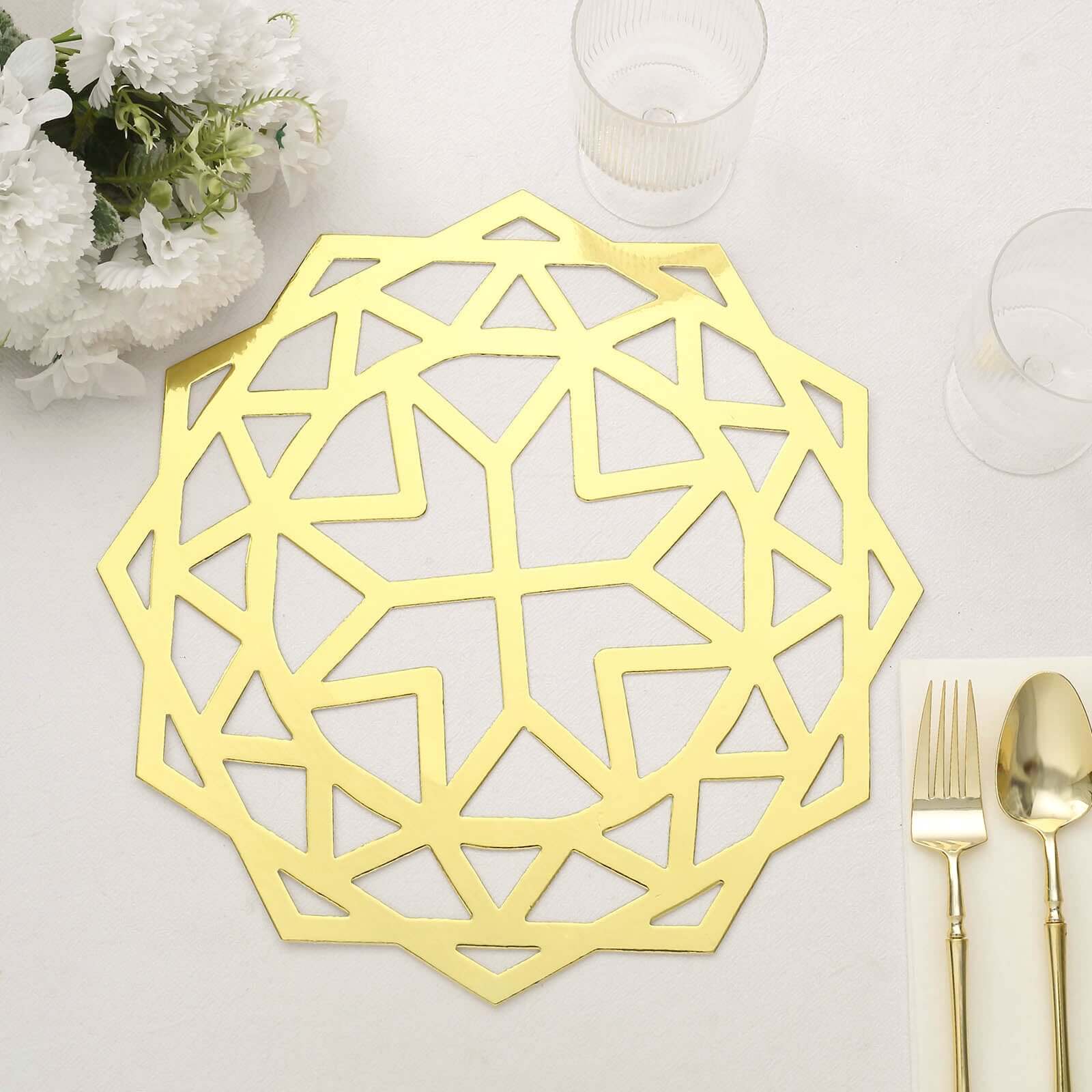 6-Pack Disposable Table Placemats in Metallic Gold Laser Cut Geometric Star Design - 700GSM Cardboard Placemats for Glamorous Table Settings 13