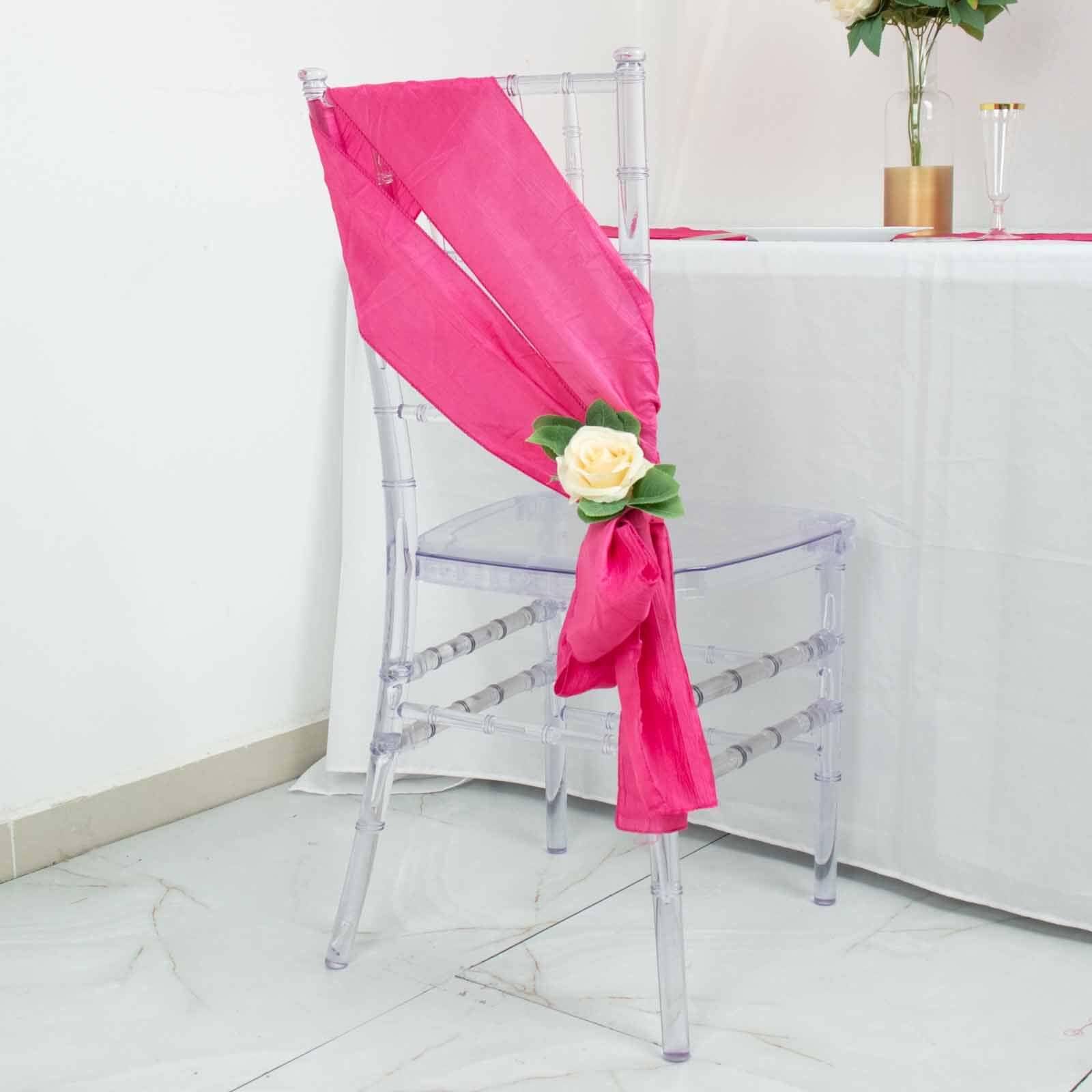 5 Pack Taffeta 6x106 Chair Sashes Fuchsia Accordion Crinkle Texture - Stylish Decor for Weddings & Gatherings