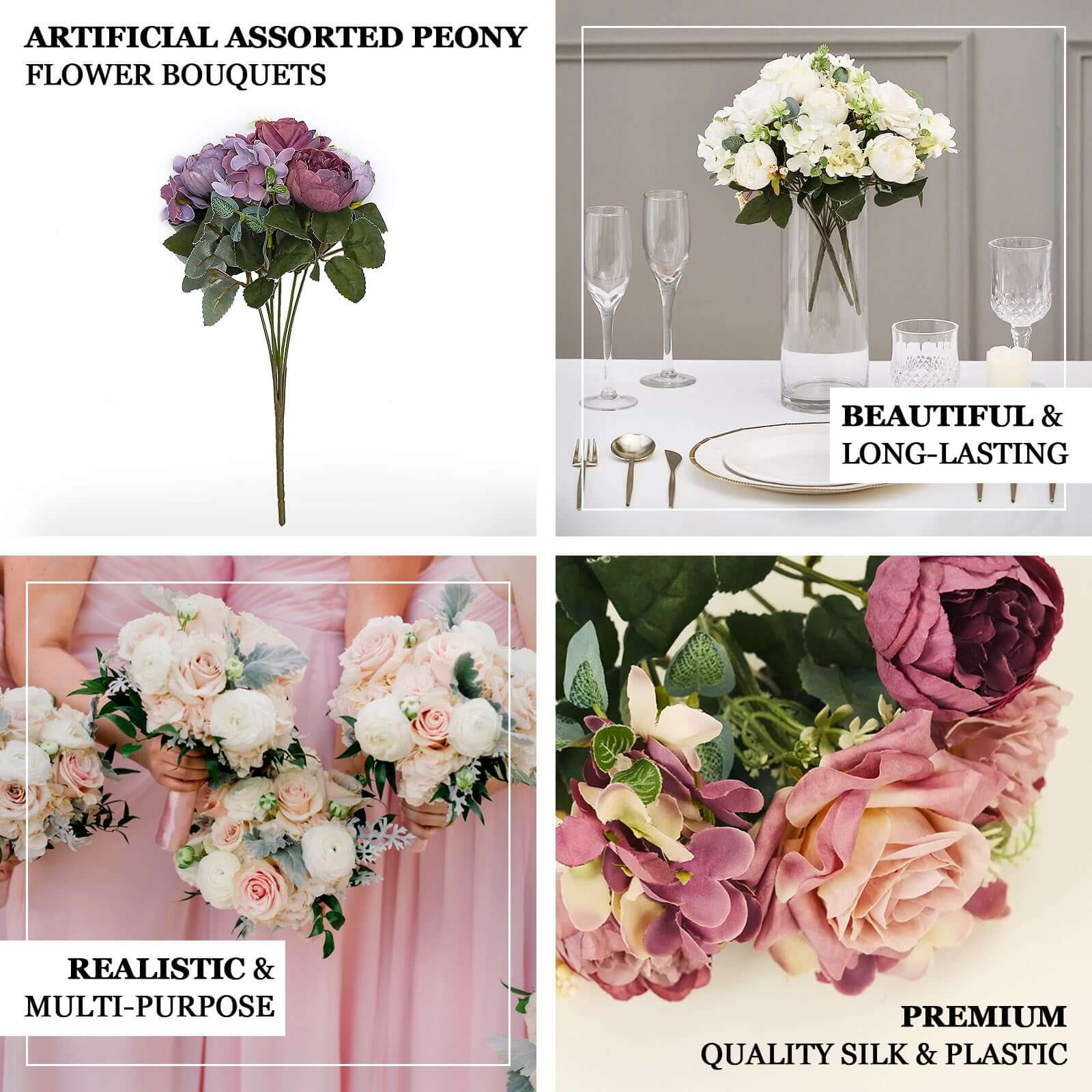 2 Pack Artificial Rose & Peony Floral Arrangements – 12 Navy Blue Silk Bouquets for Weddings & Home Décor
