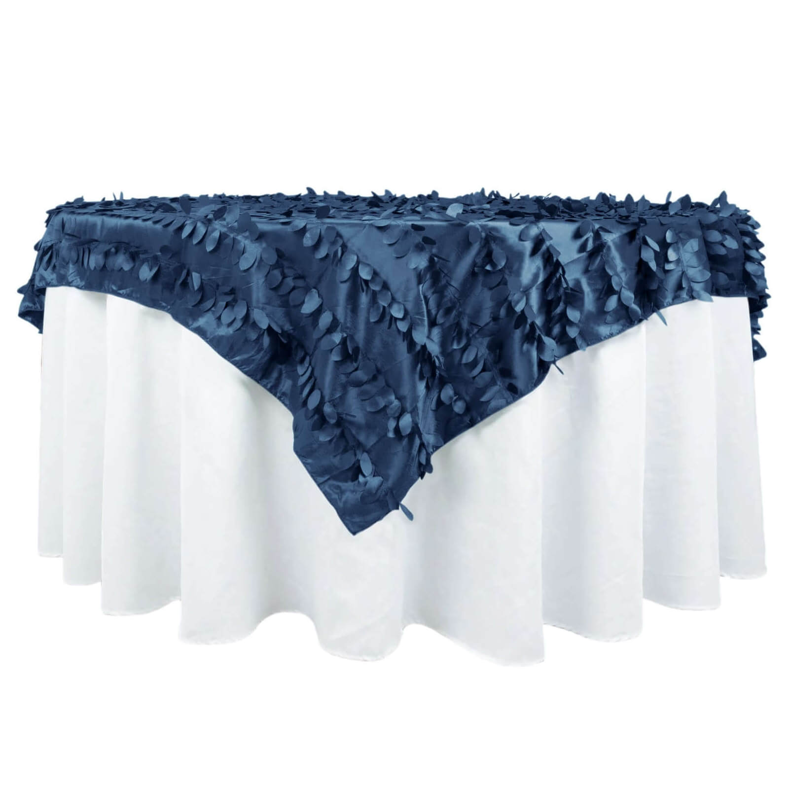 Taffeta 72x72 Table Overlay Square Tablecloth Navy Blue - 3D Leaf Petal Table Cover