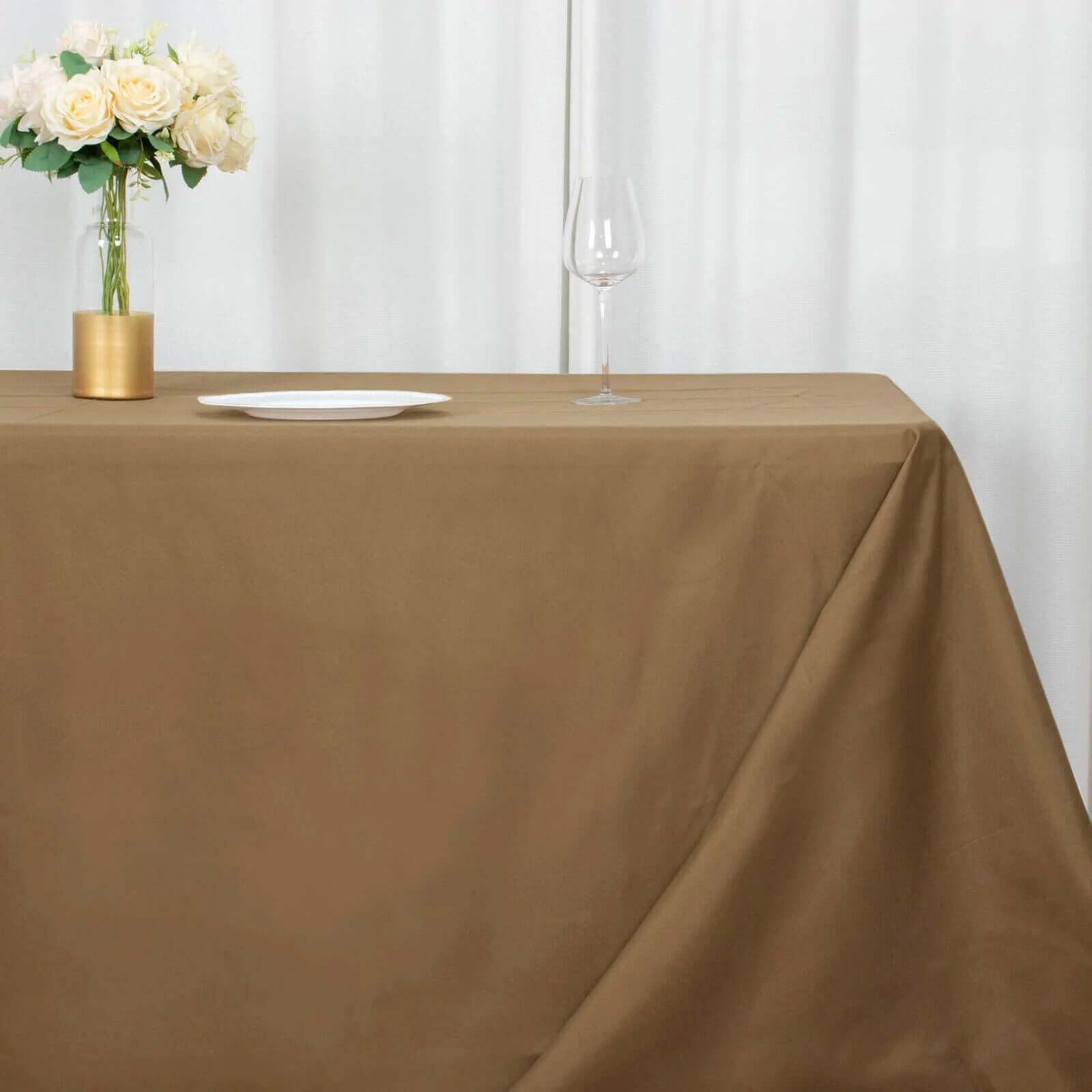 Polyester 90x156 Rectangle Tablecloth Taupe - Seamless Wrinkle-Resistant Table Cover