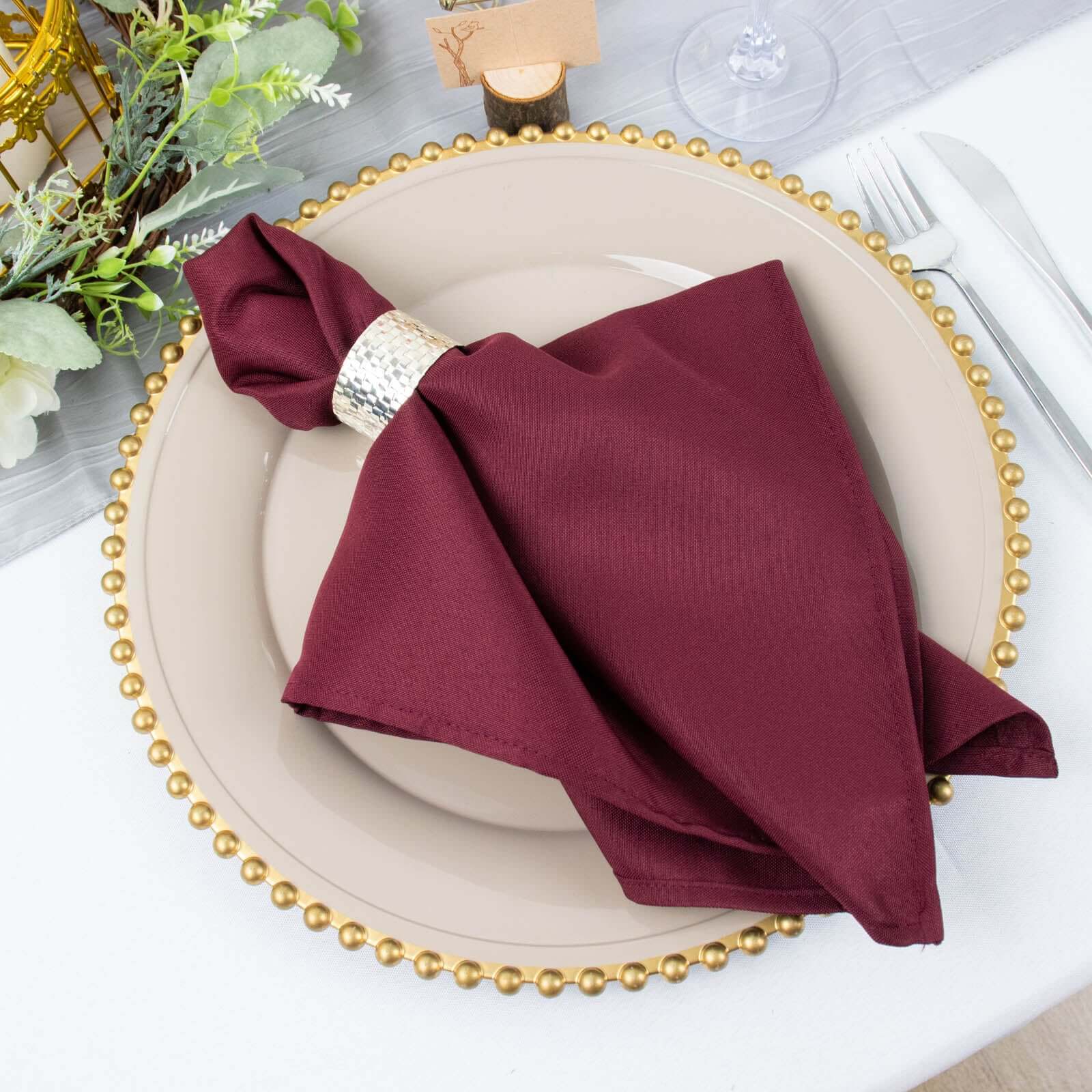 5 Pack Premium Polyester 20x20 Napkins Burgundy - Wrinkle-Resistant & Durable Dinner Napkins