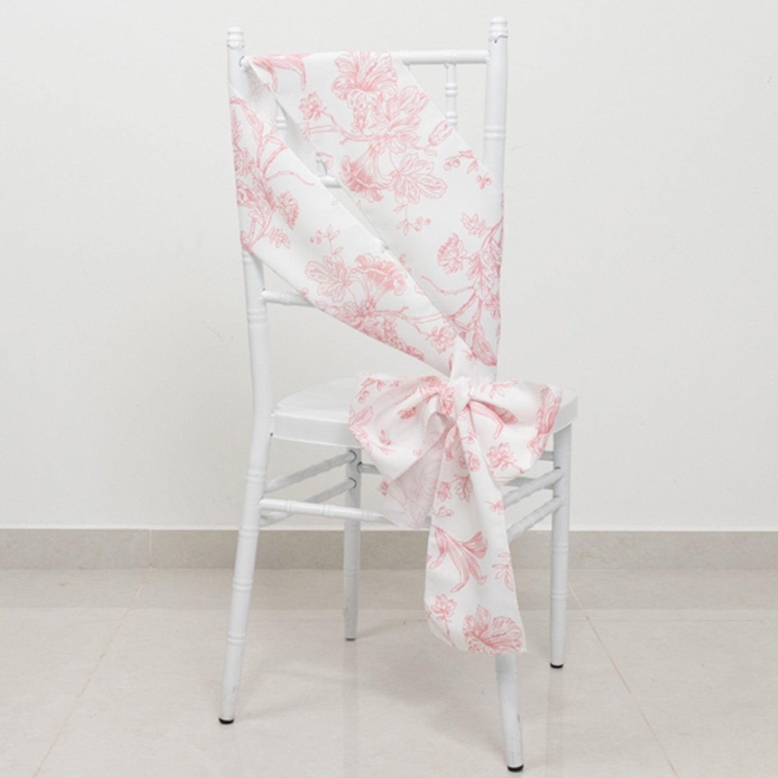 Polyester Chair Sashes White/Pink French Toile Floral Design - Wrinkle-Resistant & Durable Chair Bows 6x108