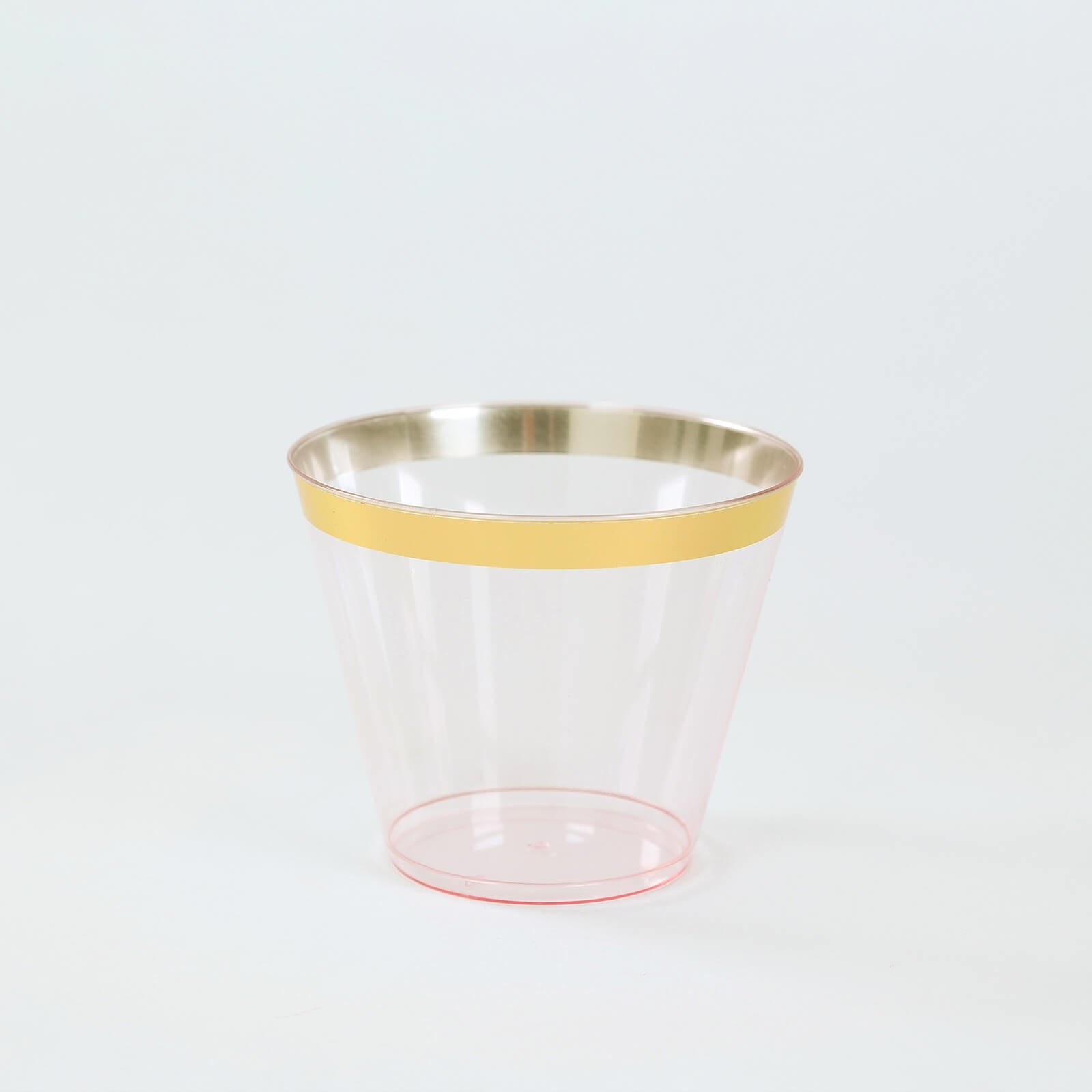 25-Pack Plastic Party Cups Transparent Blush Crystal with Gold Rim - Stylish Short Disposable Glasses 9oz