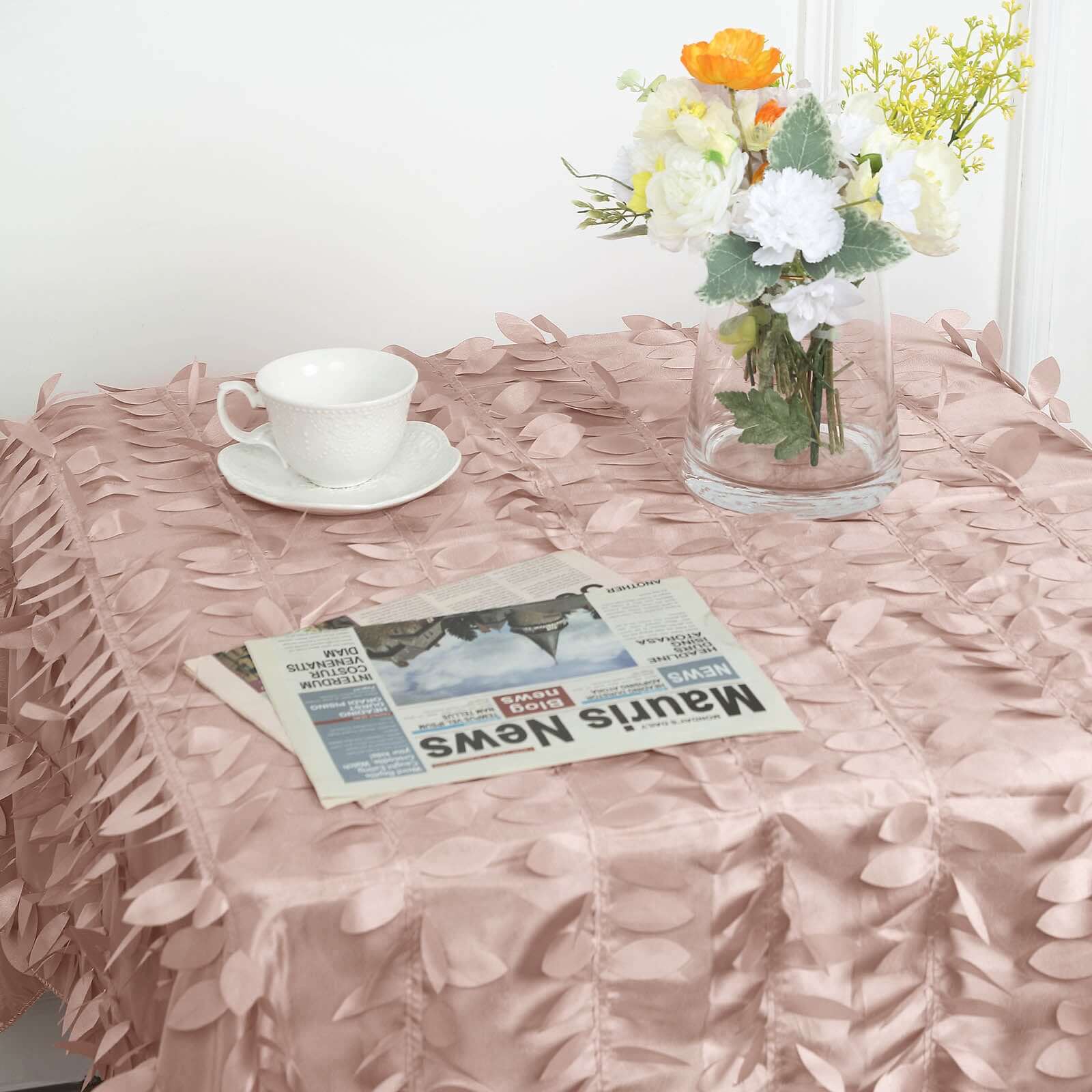 Taffeta 54x54 Square Tablecloth Dusty Rose 3D Leaf Petal Table Cover