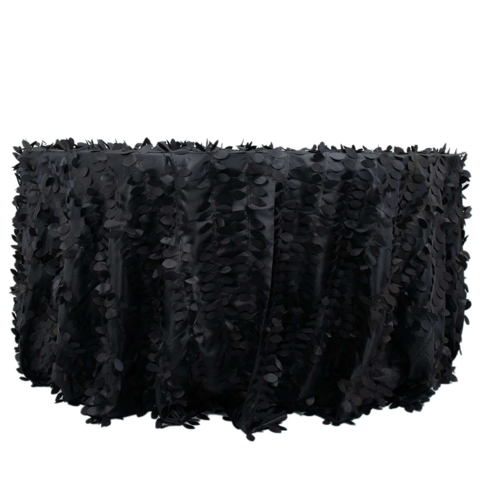 Taffeta 132 Round Tablecloth Black 3D | 3D Leaf Petal Design Seamless Table Cover