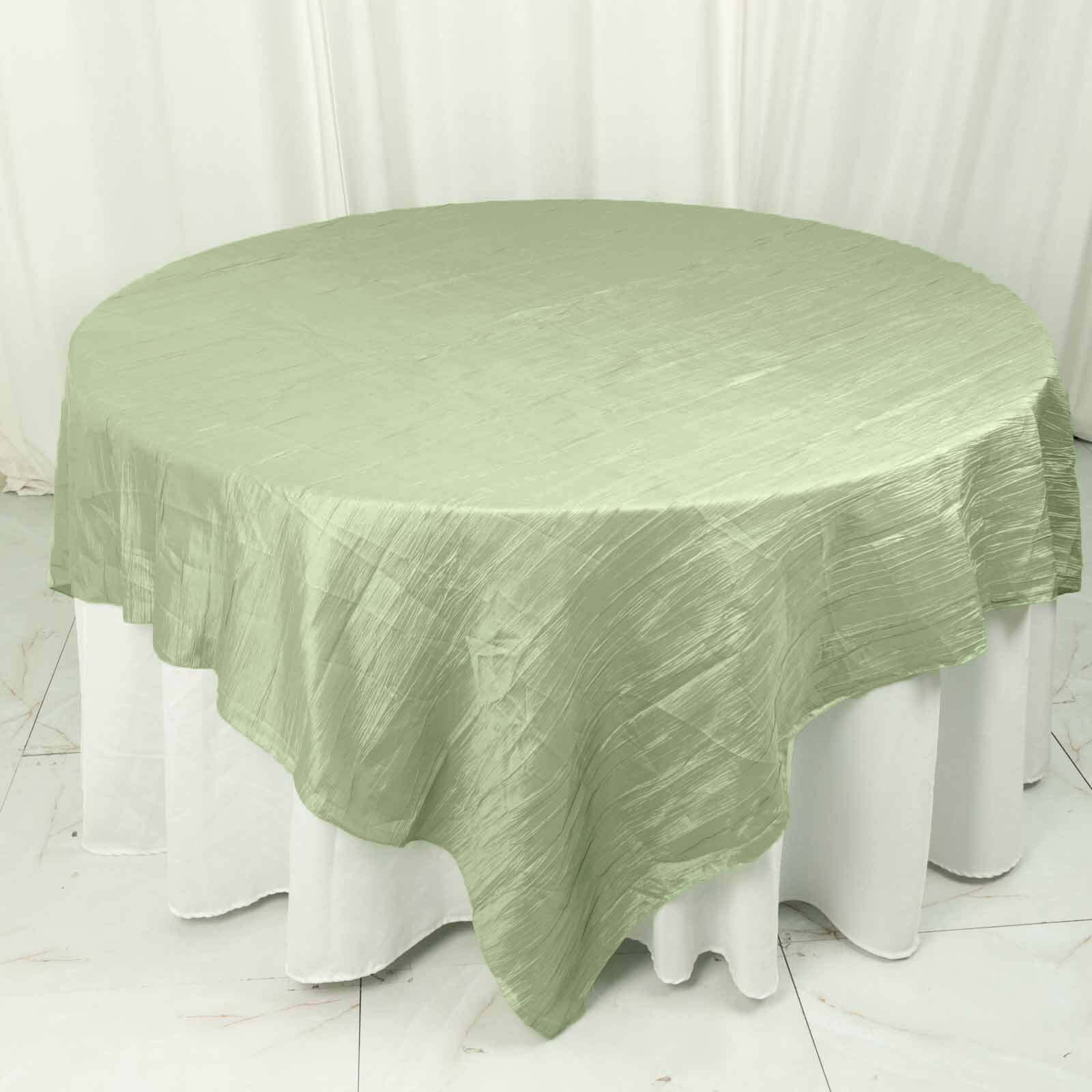 Taffeta 90x90 Table Overlay Square Tablecloth Sage Green - Accordion Crinkle Table Cover