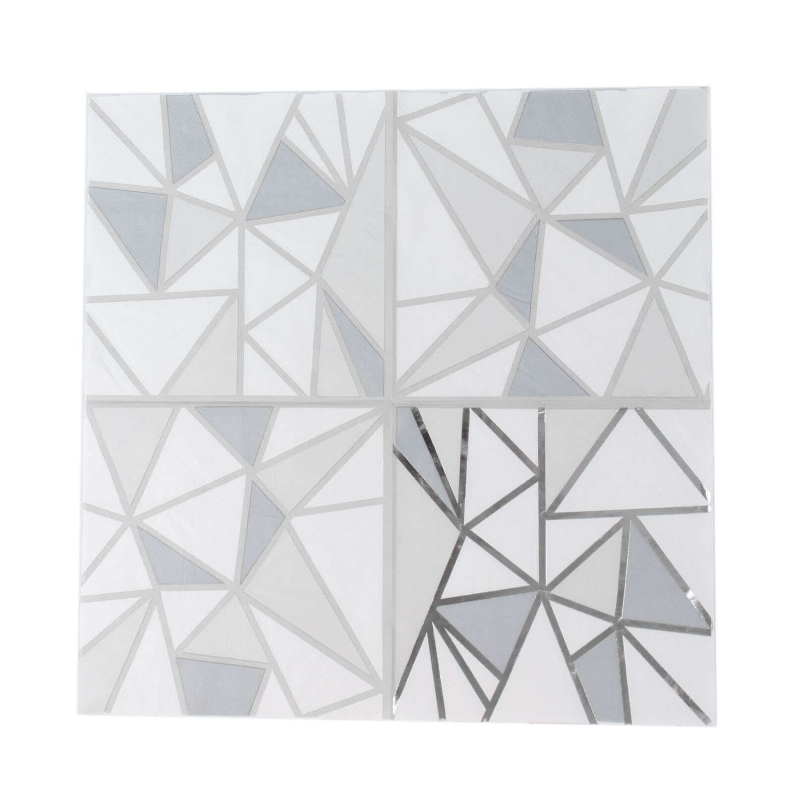 20-Pack Paper Party Napkins with Geometric Silver Foil Print - 2 Ply Soft Disposable Beverage Napkins for Weddings 6.5x6.5