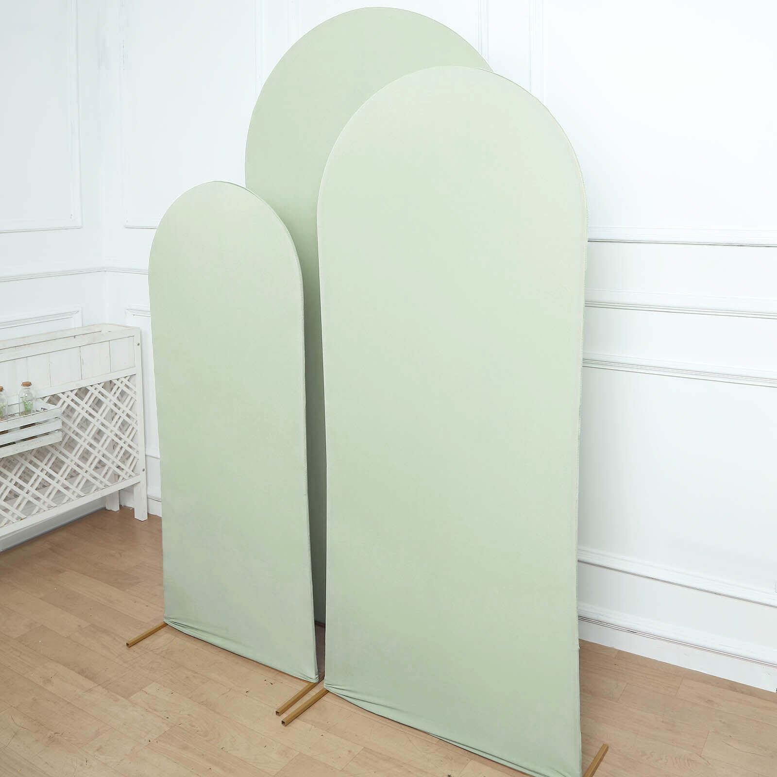 Set of 3 Matte Sage Green Spandex Fitted Chiara Backdrop Stand Cover For Round Top Wedding Arch - 5ft, 6ft, 7ft