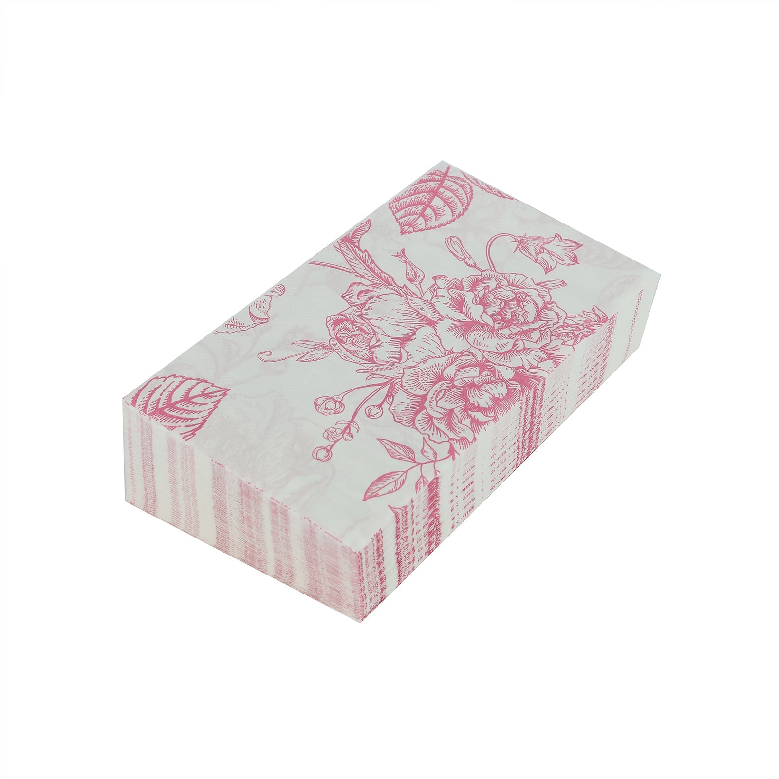 50 Pack 2-Ply Paper Party Napkins in French Toile Floral Pattern, Matte Pink and White Highly Absorbent Soft Disposable Dinner Napkins