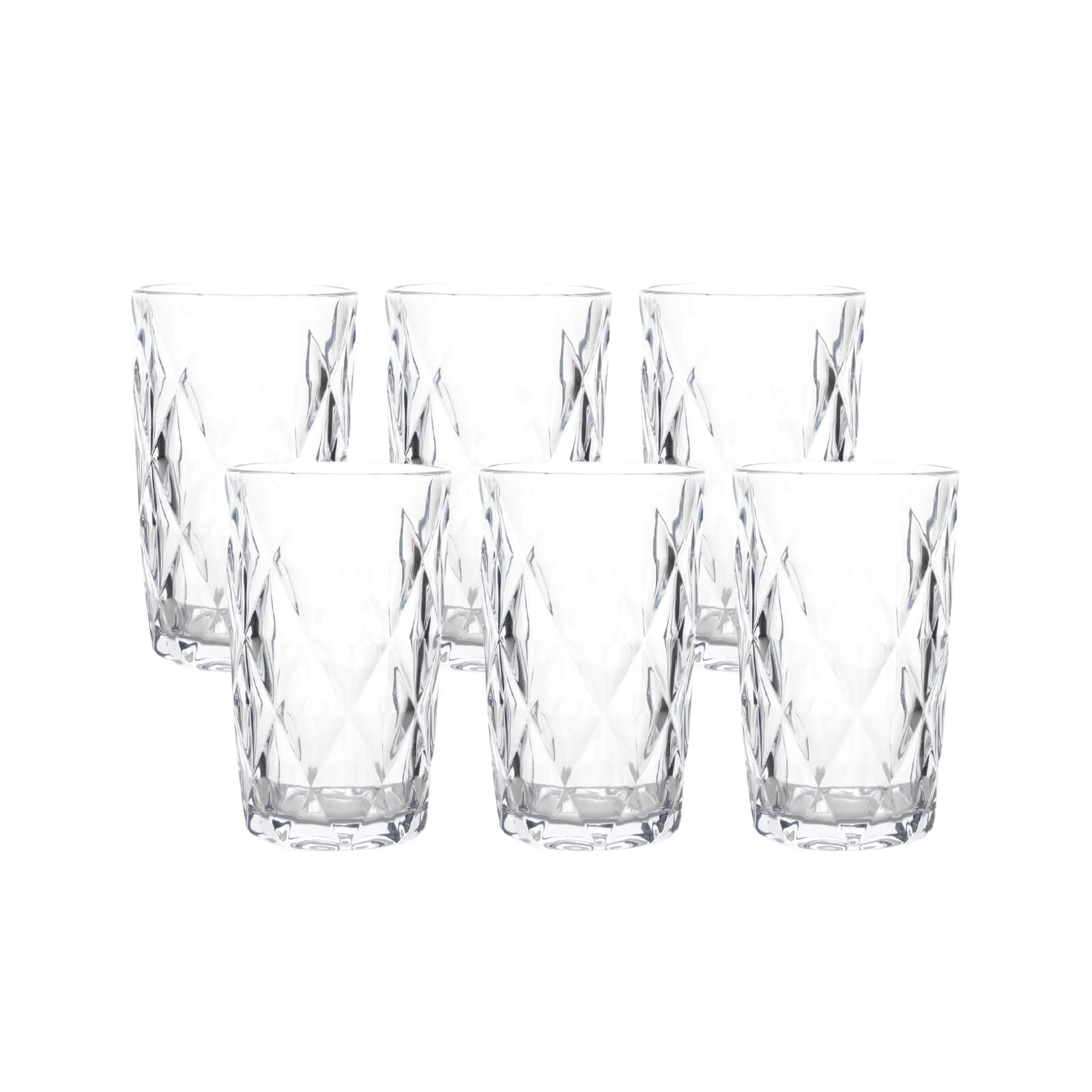 6-Pack Whiskey Glasses Clear Textured Crystal Cut Design with Heavy Base - Highball Tumblers for Parties & Events 12oz 5