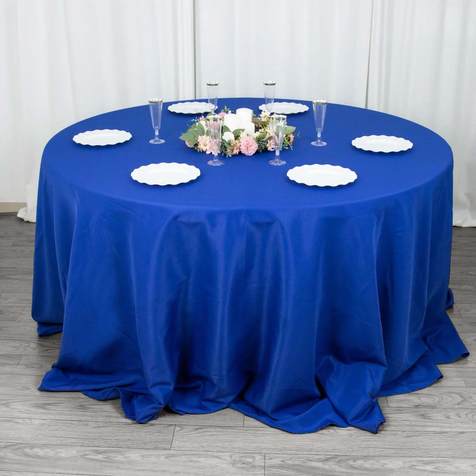Premium Polyester 132 Round Tablecloth Royal Blue - Seamless 220GSM Wrinkle-Resistant Table Cover
