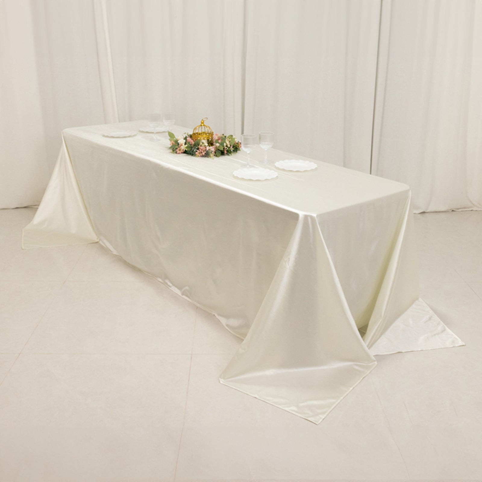 Premium Scuba Rectangular 90x156 Tablecloth Shimmering Pearl - Wrinkle Free & Stain Resistant Seamless Table Cover