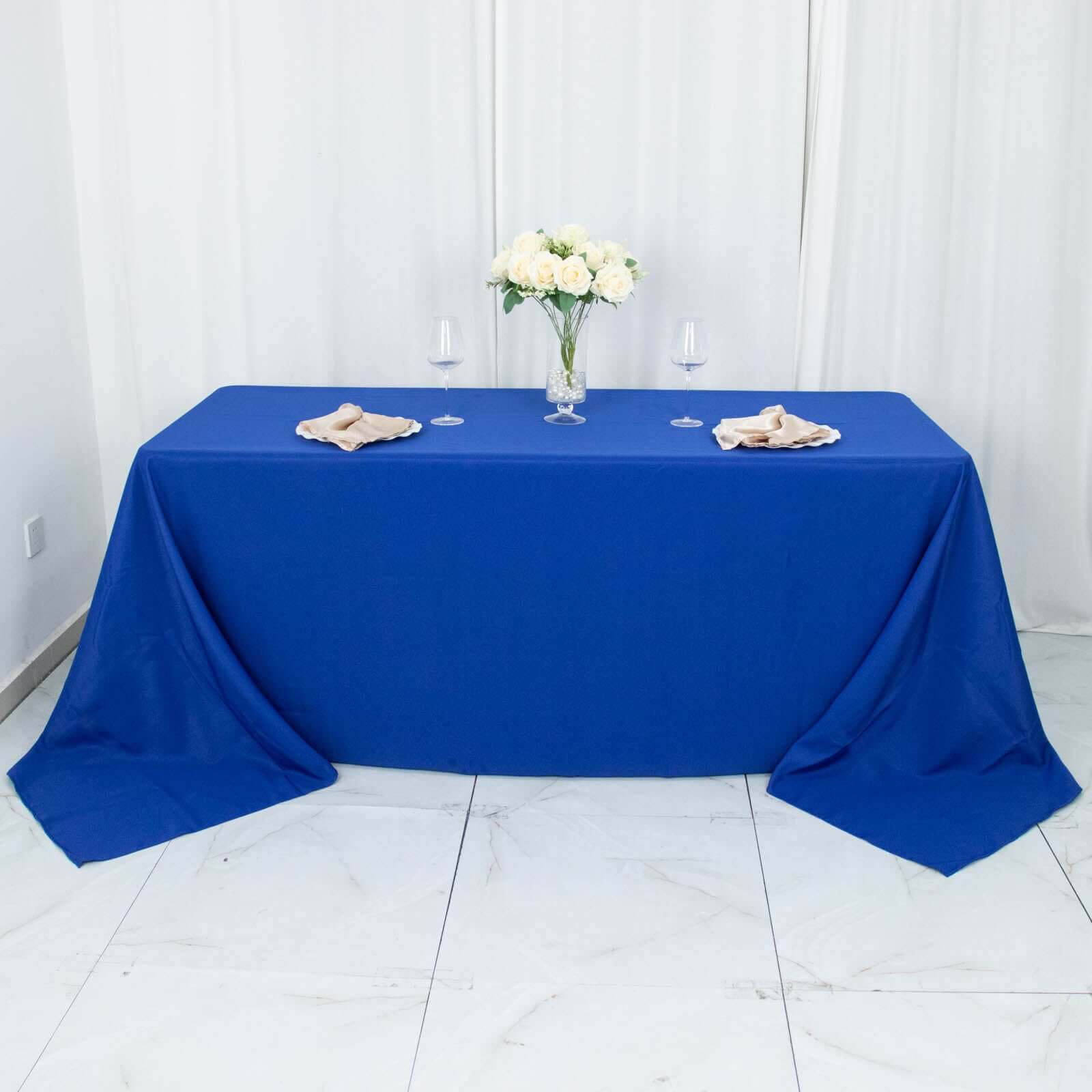 Premium Polyester 90x132 Rectangle Tablecloth Royal Blue - Seamless 220GSM Stain-Resistant Table Cover