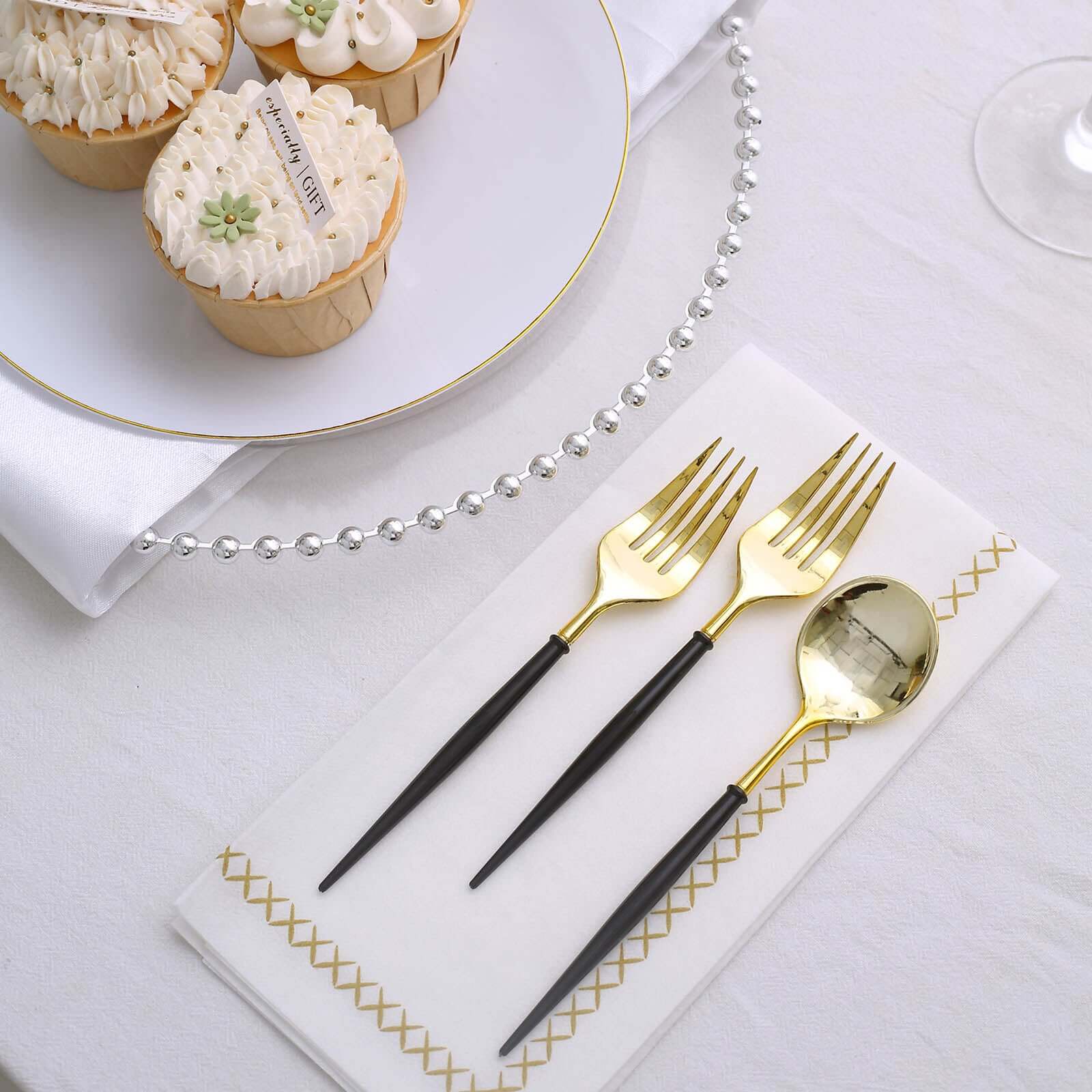 24-Pack Plastic Fork and Spoon Set Gold/Black - Heavy Duty Disposable Modern Utensils 6