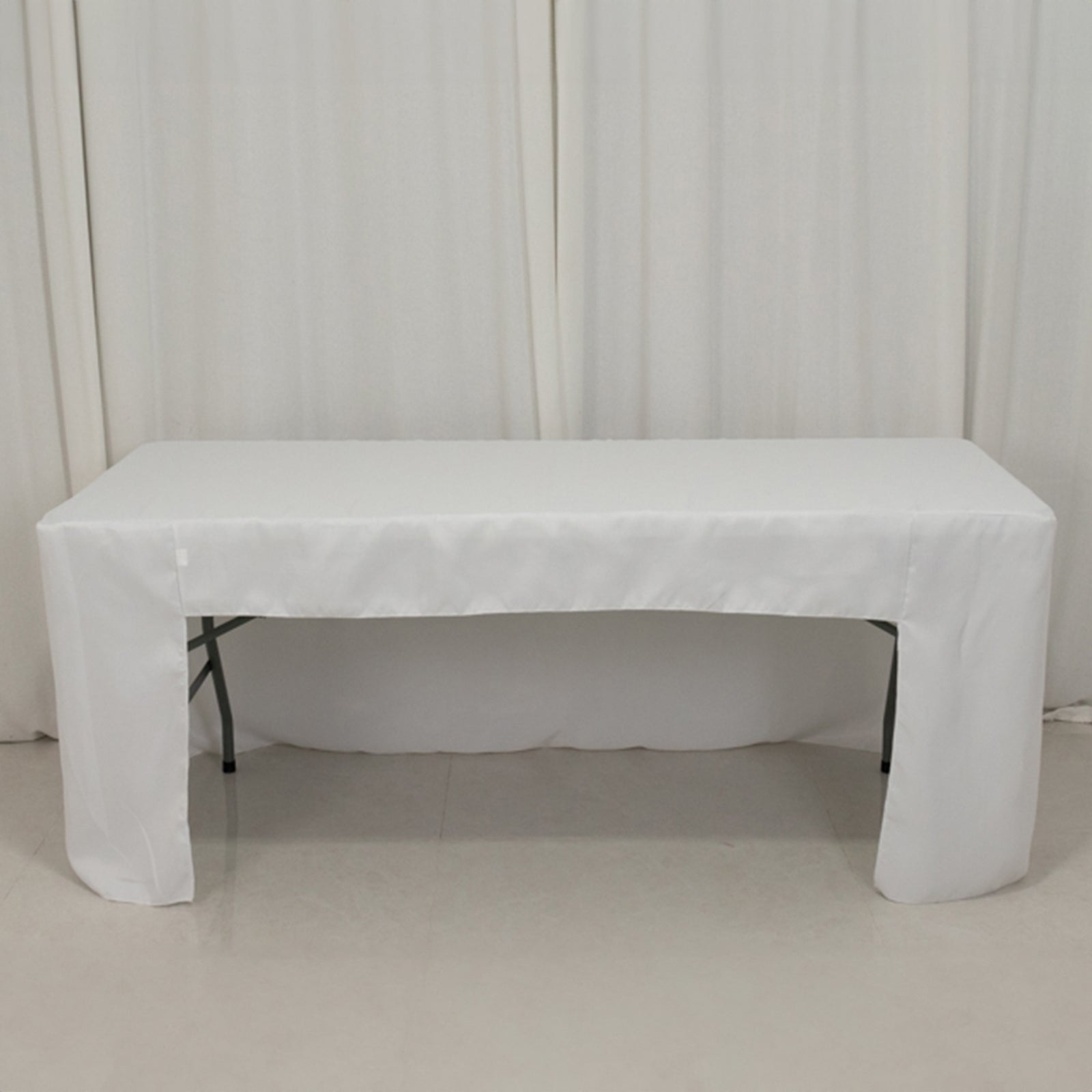 Fitted Polyester 72x30 Rectangle Tablecloth White with Open Back Design - Easy to Maintain and Wrinkle-Resistant Table Cover for Trade Shows & Displays