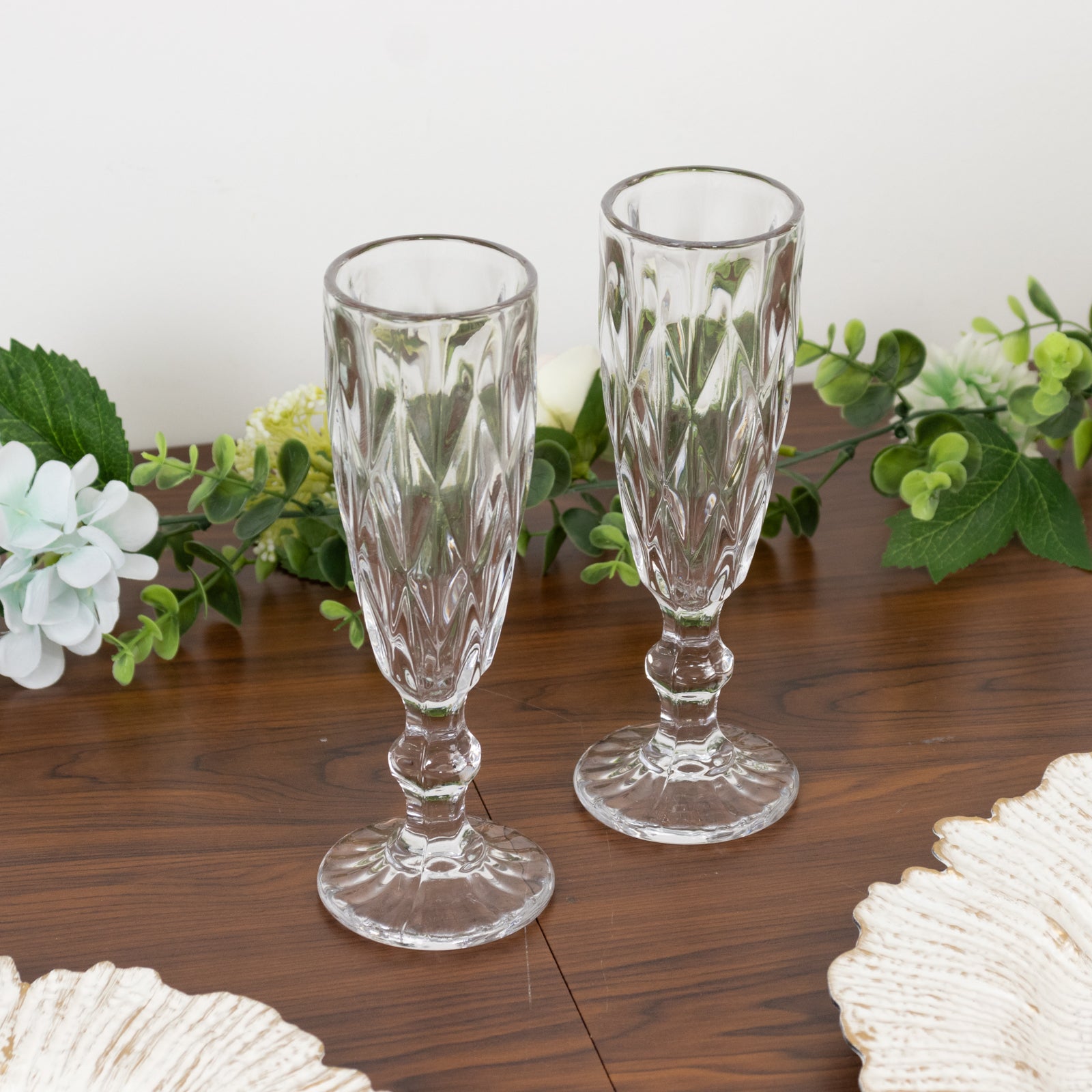 6-Pack Champagne Flute Glasses Clear Textured Crystal Cut Design - Chic Wine Goblets for Parties & Events 6oz 8