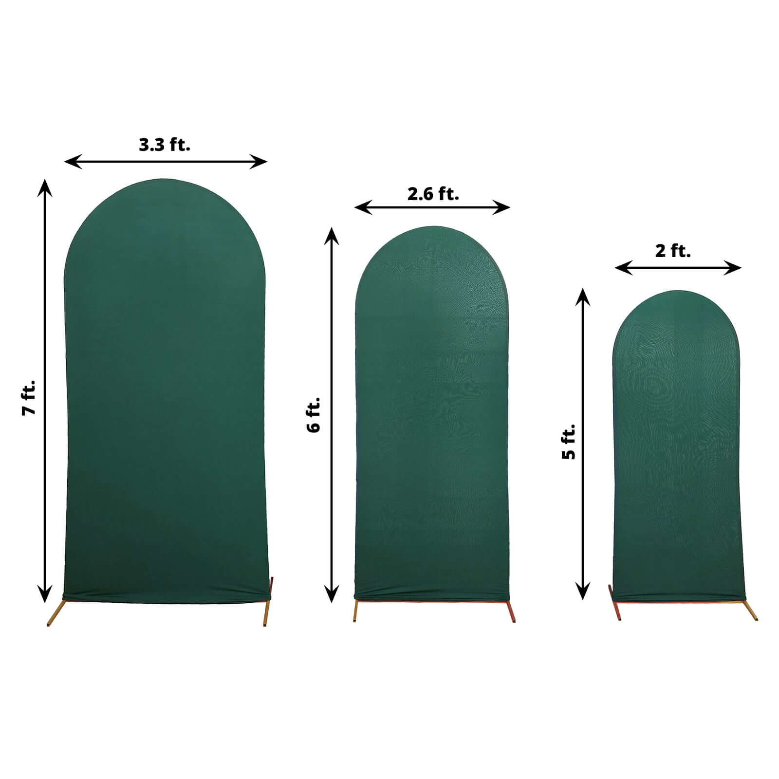 Set of 3 Matte Hunter Emerald Green Spandex Fitted Chiara Backdrop Stand Cover For Round Top Wedding Arch - 5ft, 6ft, 7ft