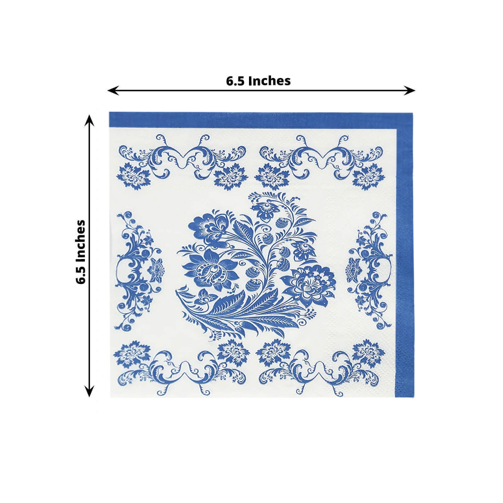 50 Pack 2-Ply Paper Beverage Napkins in White Royal Blue Damask Pattern, Disposable Cocktail Napkins - Highly Absorbent & Soft