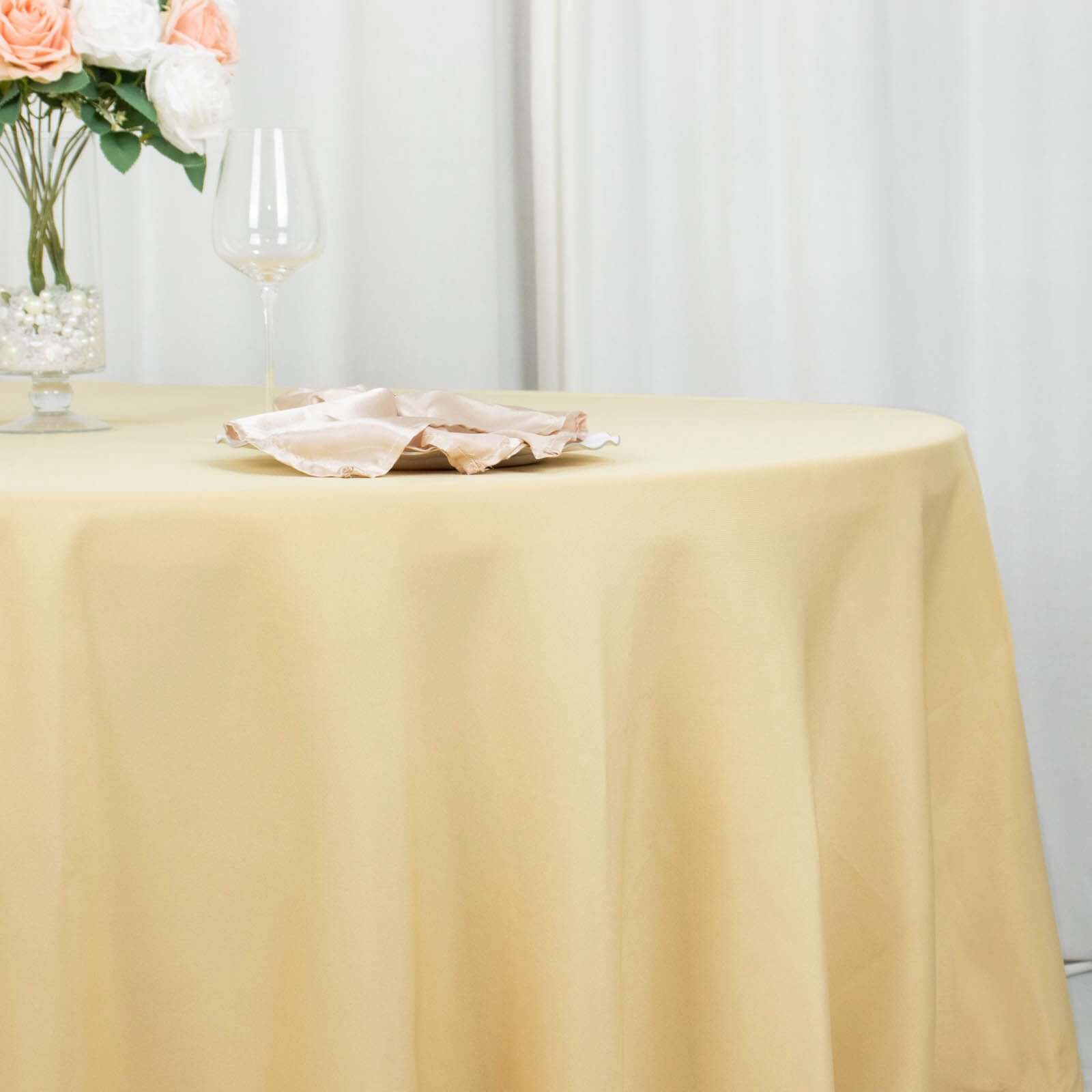 Premium Polyester 120 Round Tablecloth Champagne - Seamless 220GSM Wrinkle-Resistant Table Cover