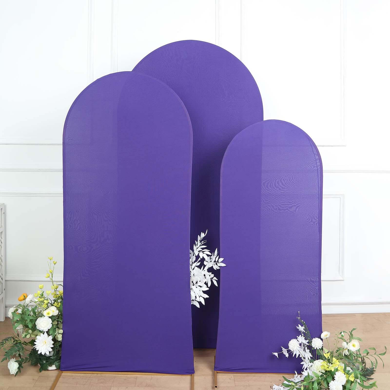 Set of 3 Matte Purple Spandex Fitted Chiara Backdrop Stand Cover For Round Top Wedding Arch - 5ft, 6ft, 7ft