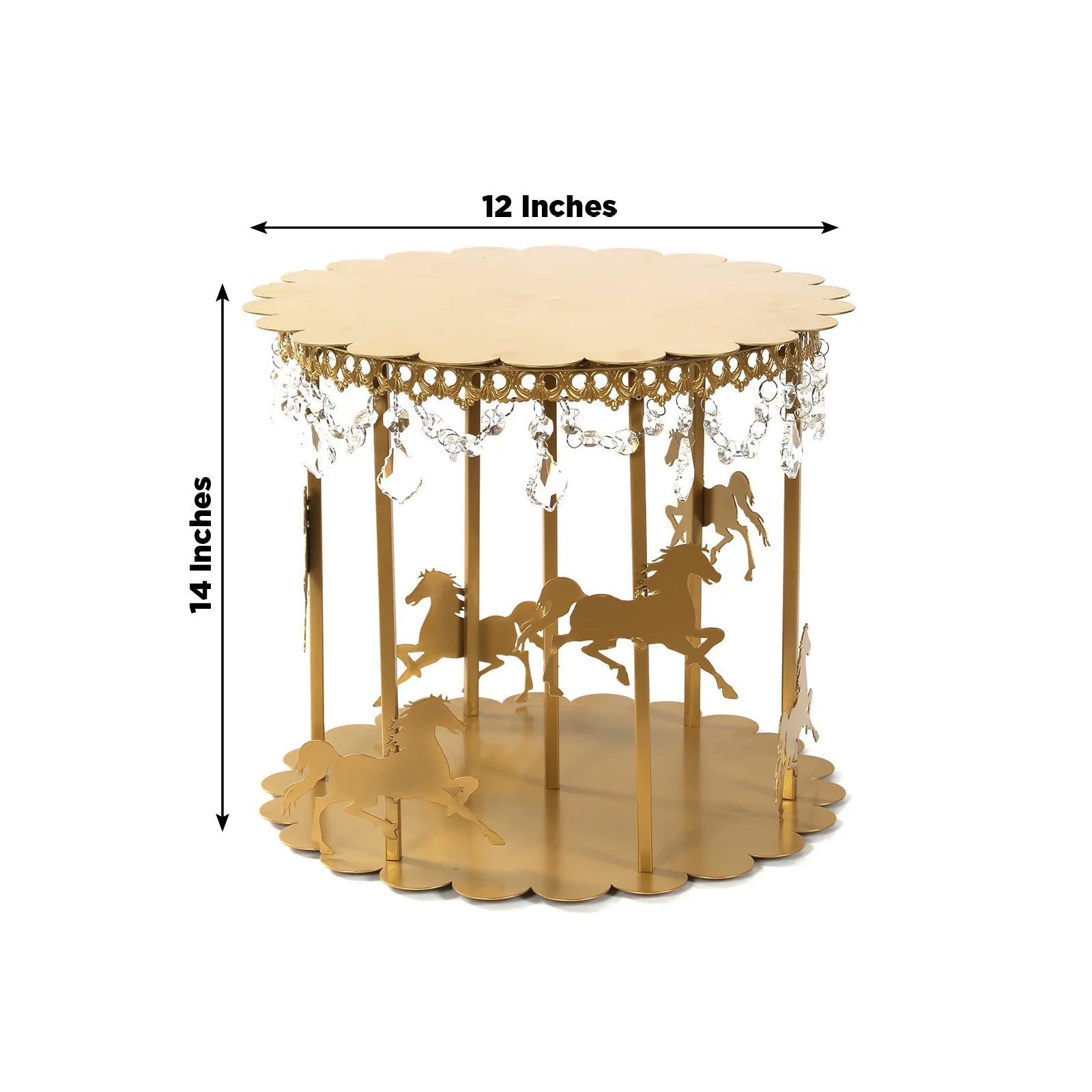 Metal Round Pedestal Cake Stand Gold Carousel Design with Hanging Acrylic Beads - Luxurious Dessert Display Centerpiece Holder for Cupcakes & Pastries 14