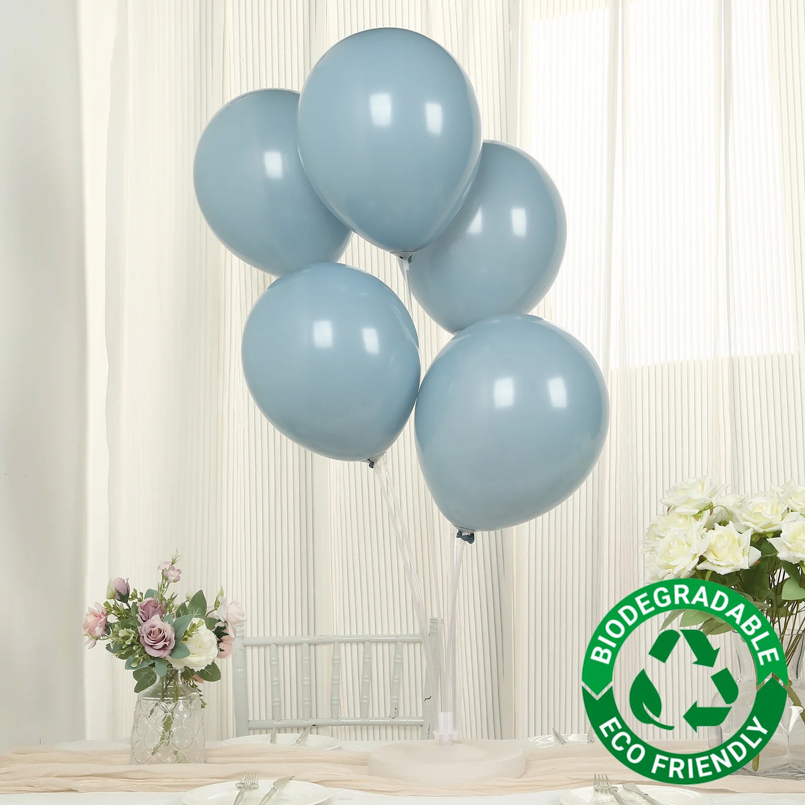 50 Pack Matte Pastel Dusty Blue Biodegradable Balloons 12, Round Eco-friendly Thick Latex Party Balloons