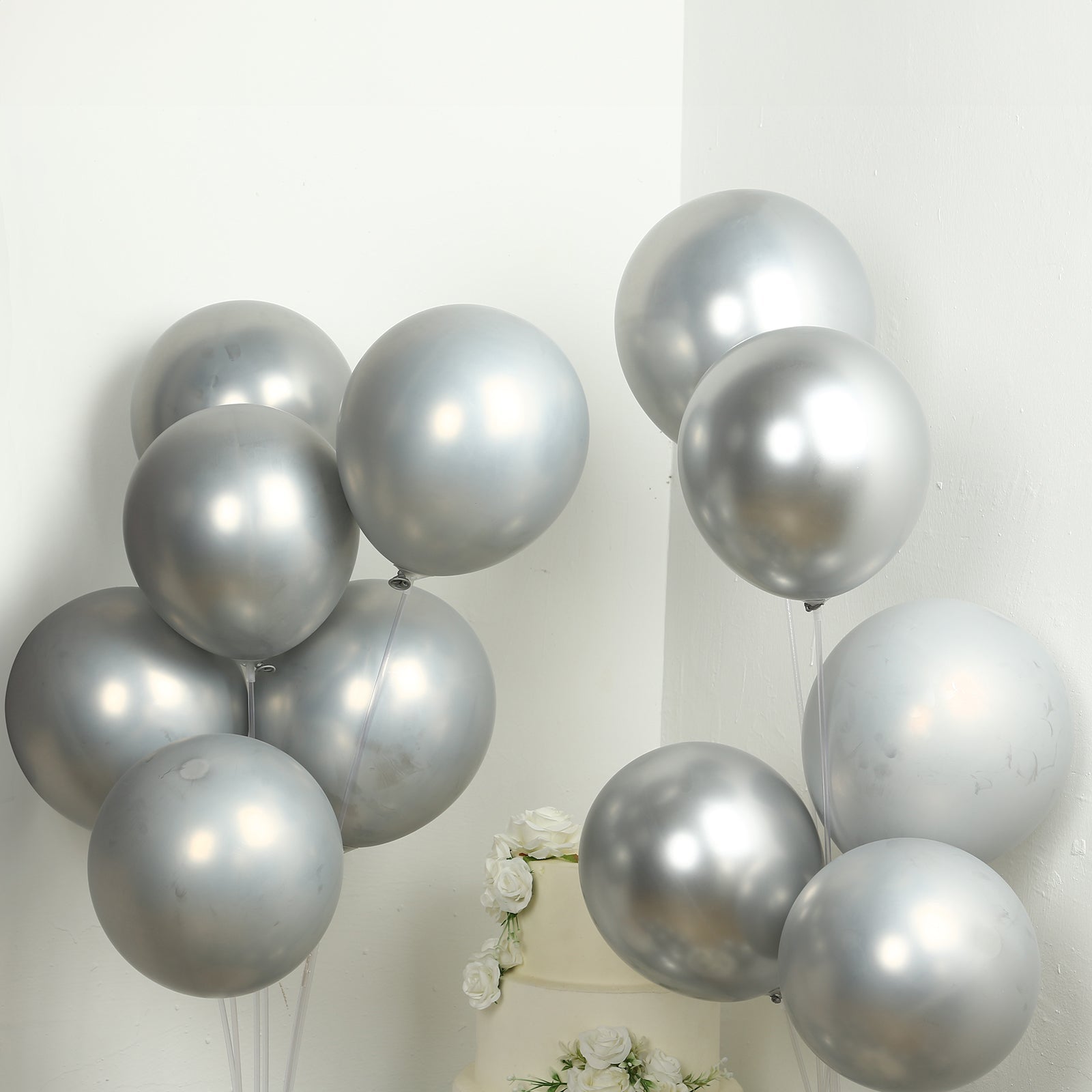 50 Pack Chrome Silver Biodegradable Latex Balloons 12, Thick Eco Friendly Metallic Party Balloons