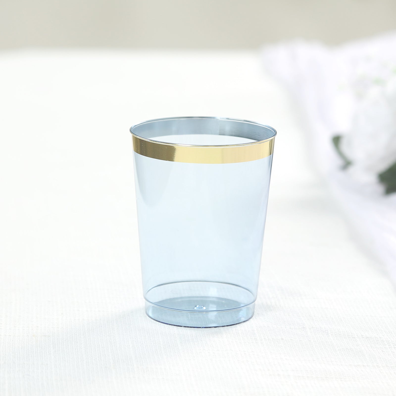 25-Pack Plastic Tumbler Cups Transparent Dusty Blue with Gold Rim - Stylish Disposable Party Glasses 10oz