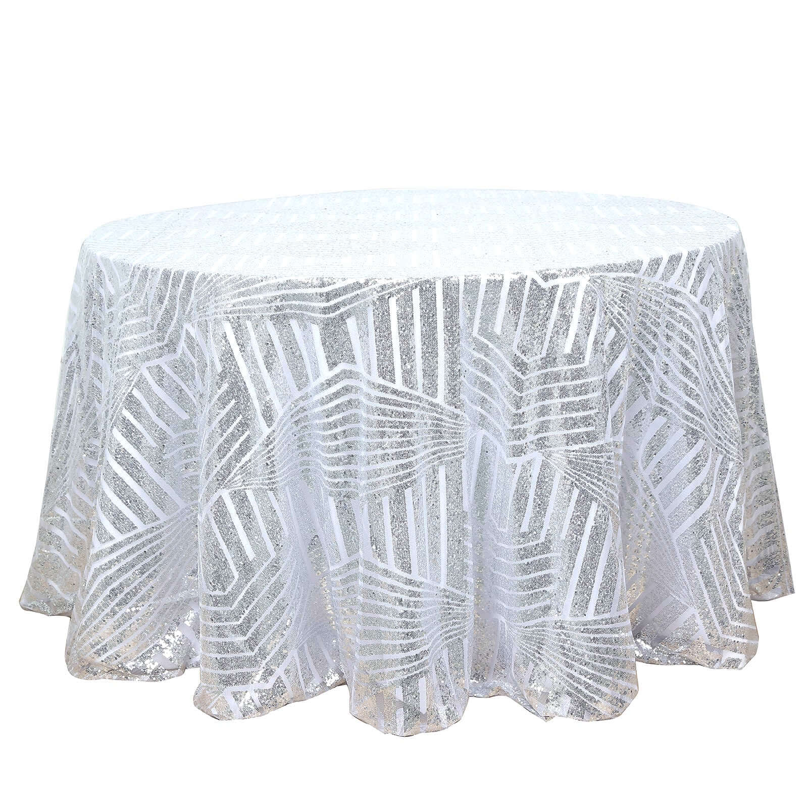 Sequin 120 Round Tablecloth Silver - Seamless Diamond Glitz Table Cover