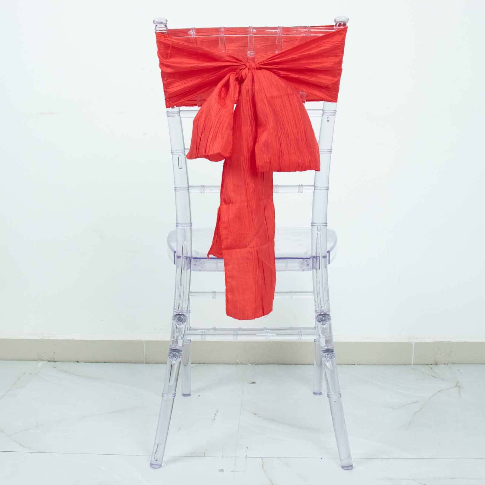 5 Pack Taffeta 6x106 Chair Sashes Red Accordion Crinkle Texture - Stylish Decor for Weddings & Gatherings