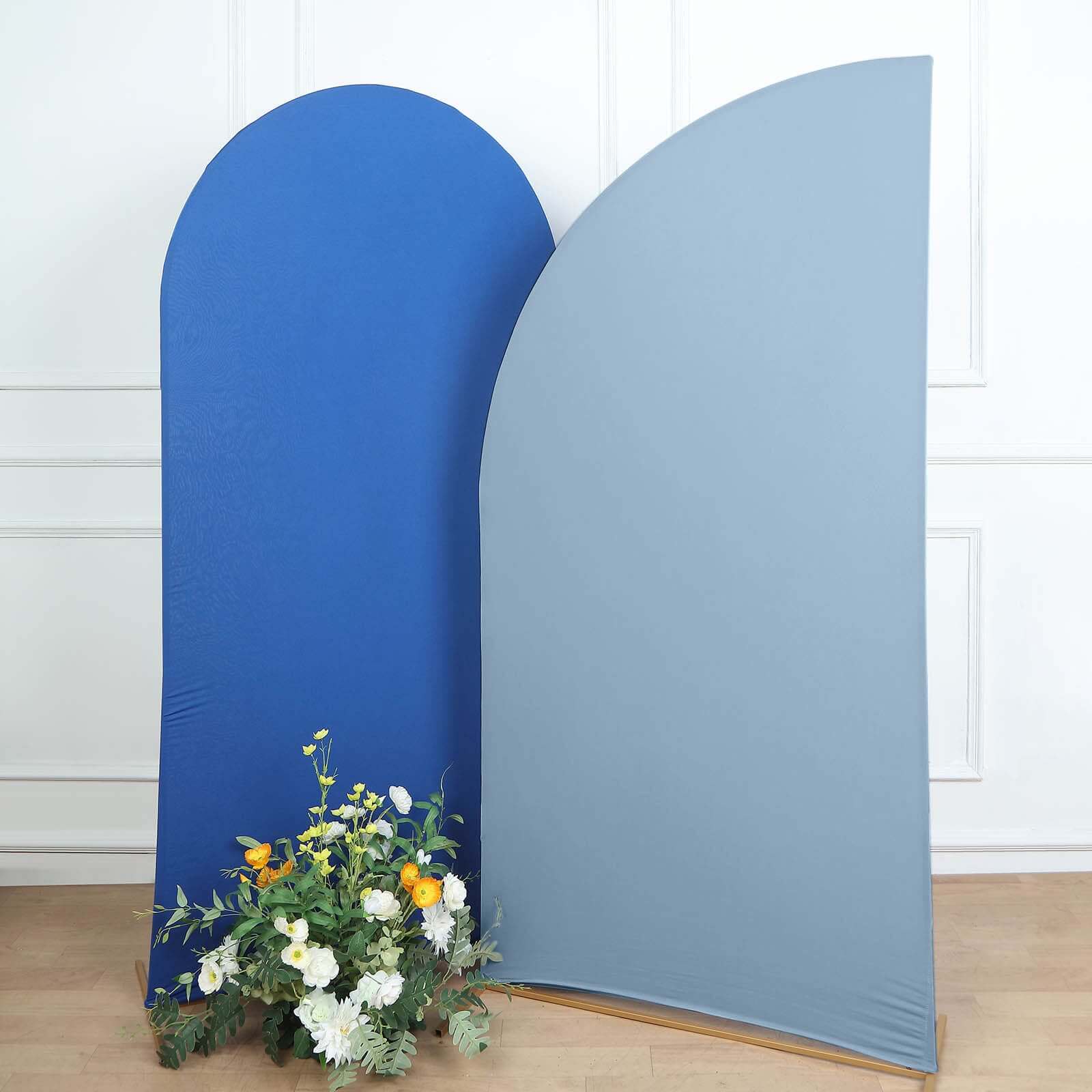 7ft Matte Dusty Blue Spandex Half Moon Chiara Backdrop Stand Cover, Custom Fitted Wedding Arch Cover