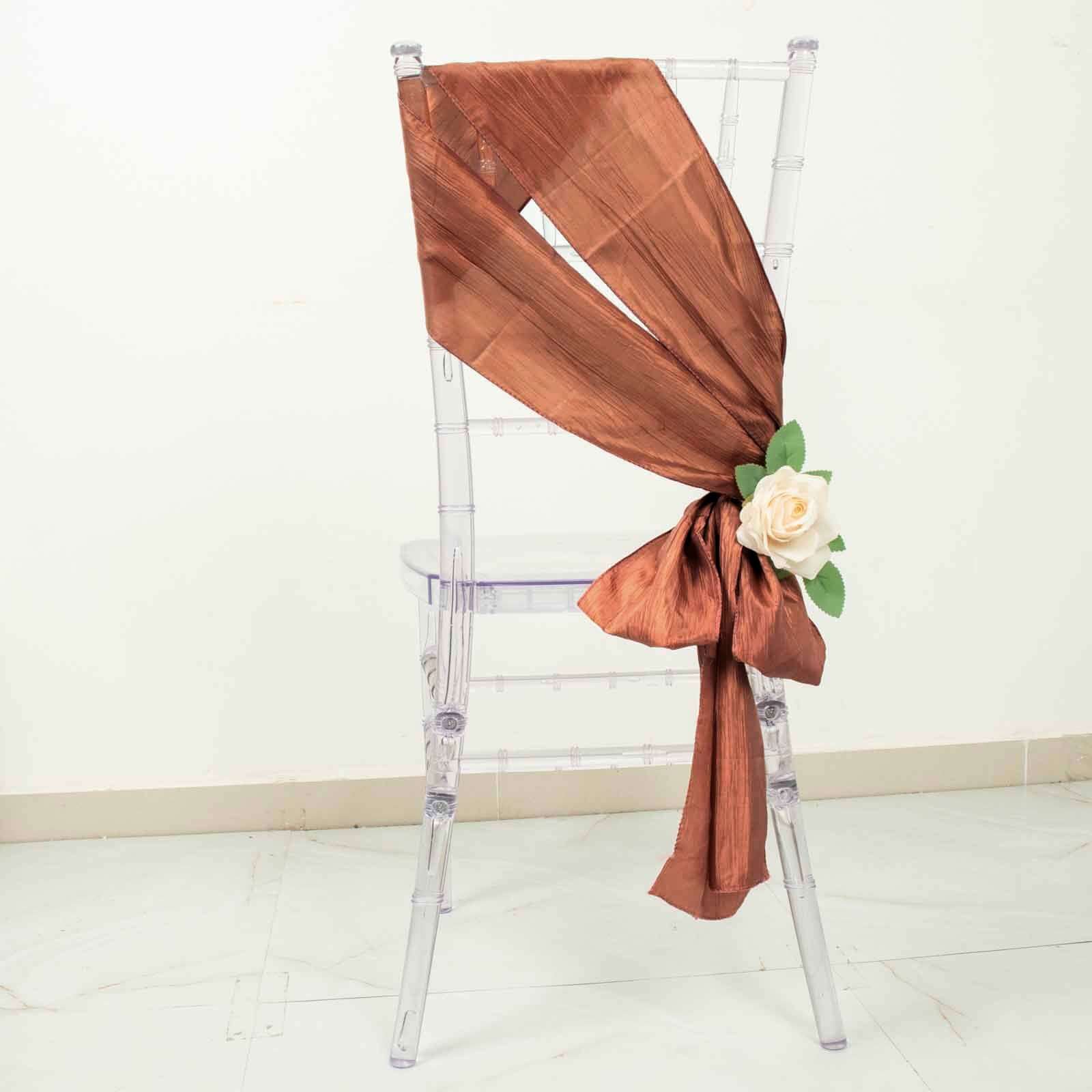 5 Pack Taffeta 6x106 Chair Sashes Terracotta (Rust) Accordion Crinkle Texture - Stylish Decor for Weddings & Gatherings