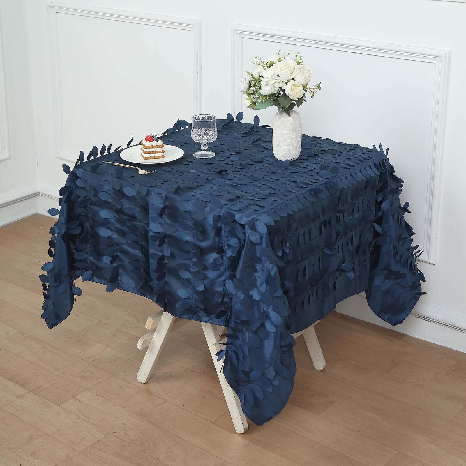 Taffeta 54x54 Square Tablecloth Navy Blue 3D Leaf Petal Table Cover
