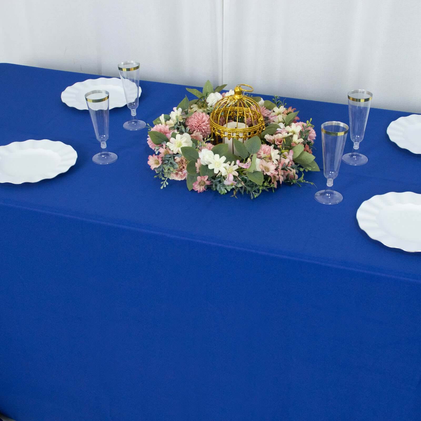 Premium Polyester 90x132 Rectangle Tablecloth Royal Blue - Seamless 220GSM Stain-Resistant Table Cover