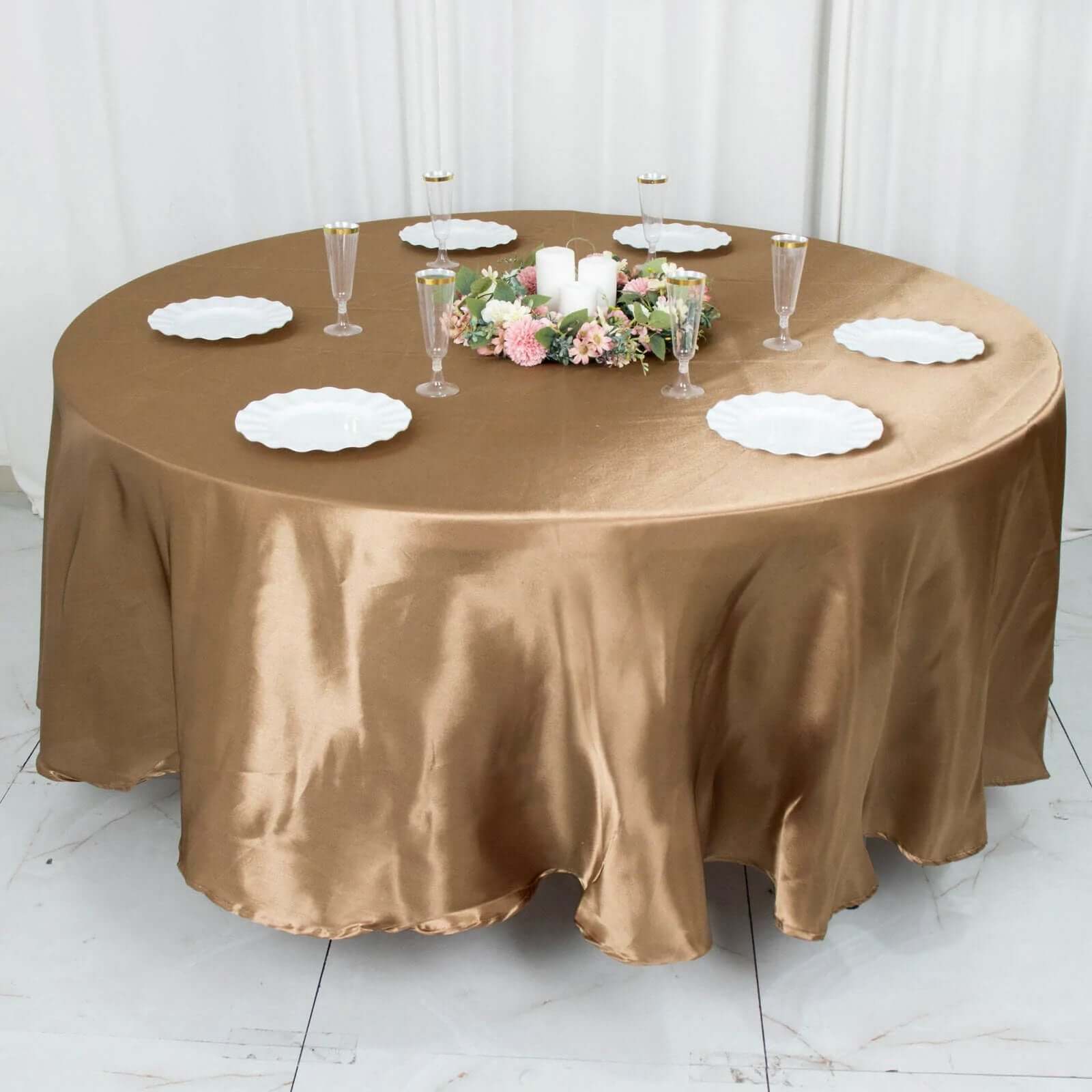 Satin 108 Round Tablecloth Taupe - Smooth and Lustrous Table Cover